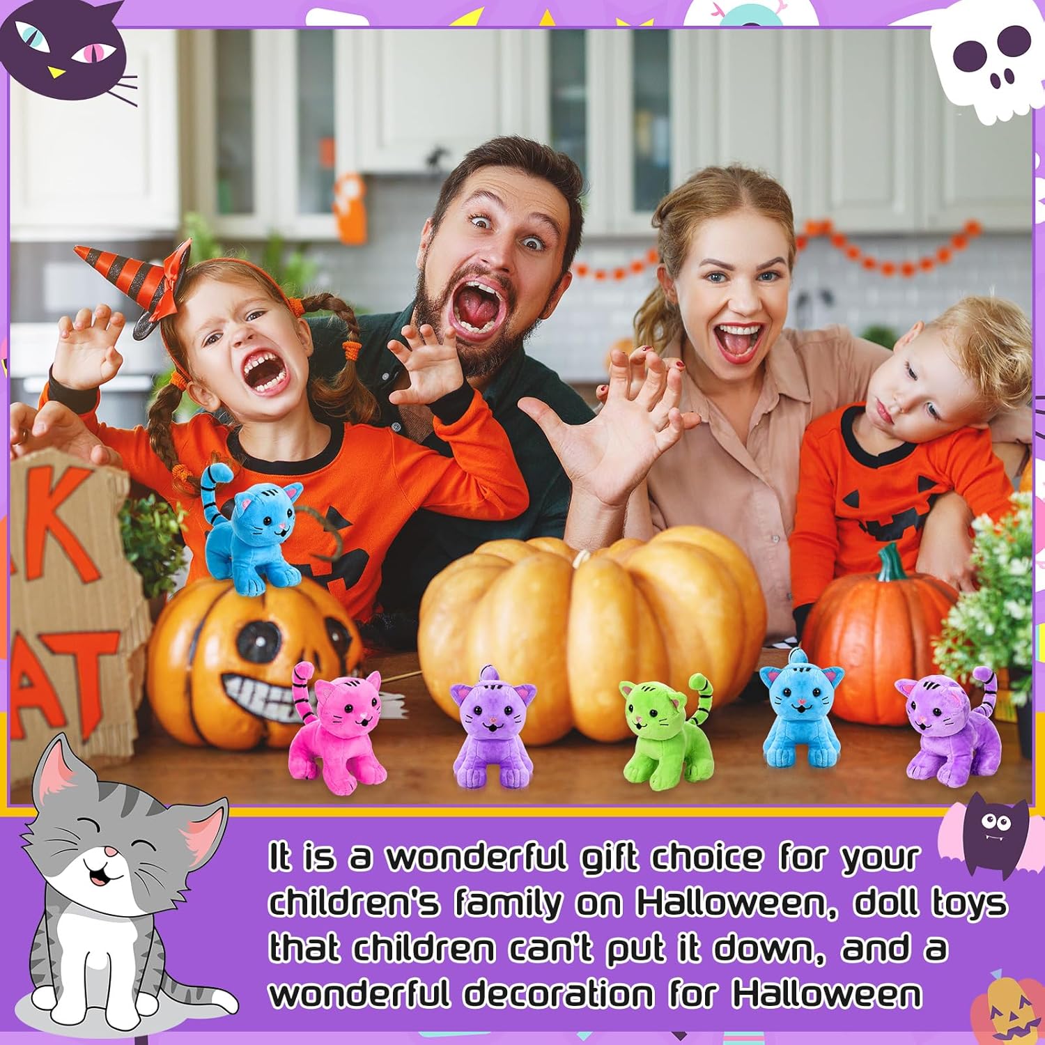 Jenaai 8 Pcs Halloween Cat Plush Set