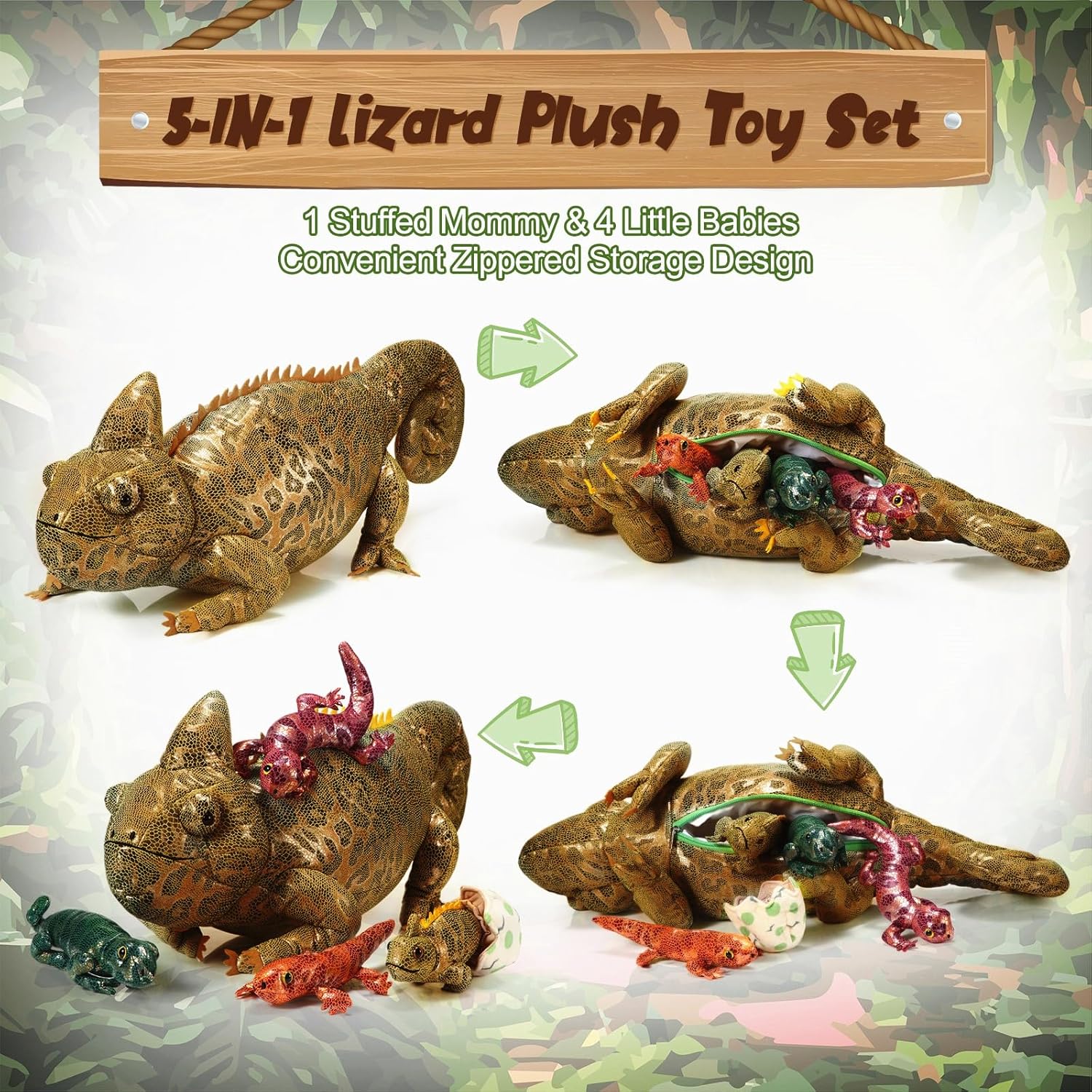 Lenwen 5 Pieces Chameleon Plush Toy Set