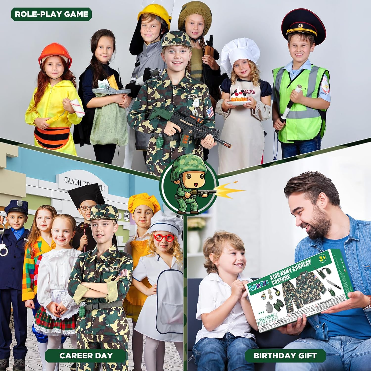 GIFTINBOX Kids Army Costume for Boys Halloween