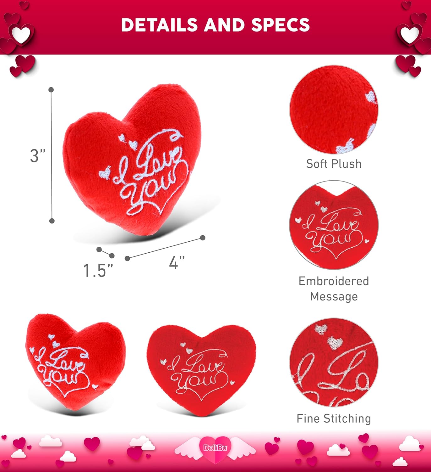 DolliBu I Love You Red Heart Plush Toy 1