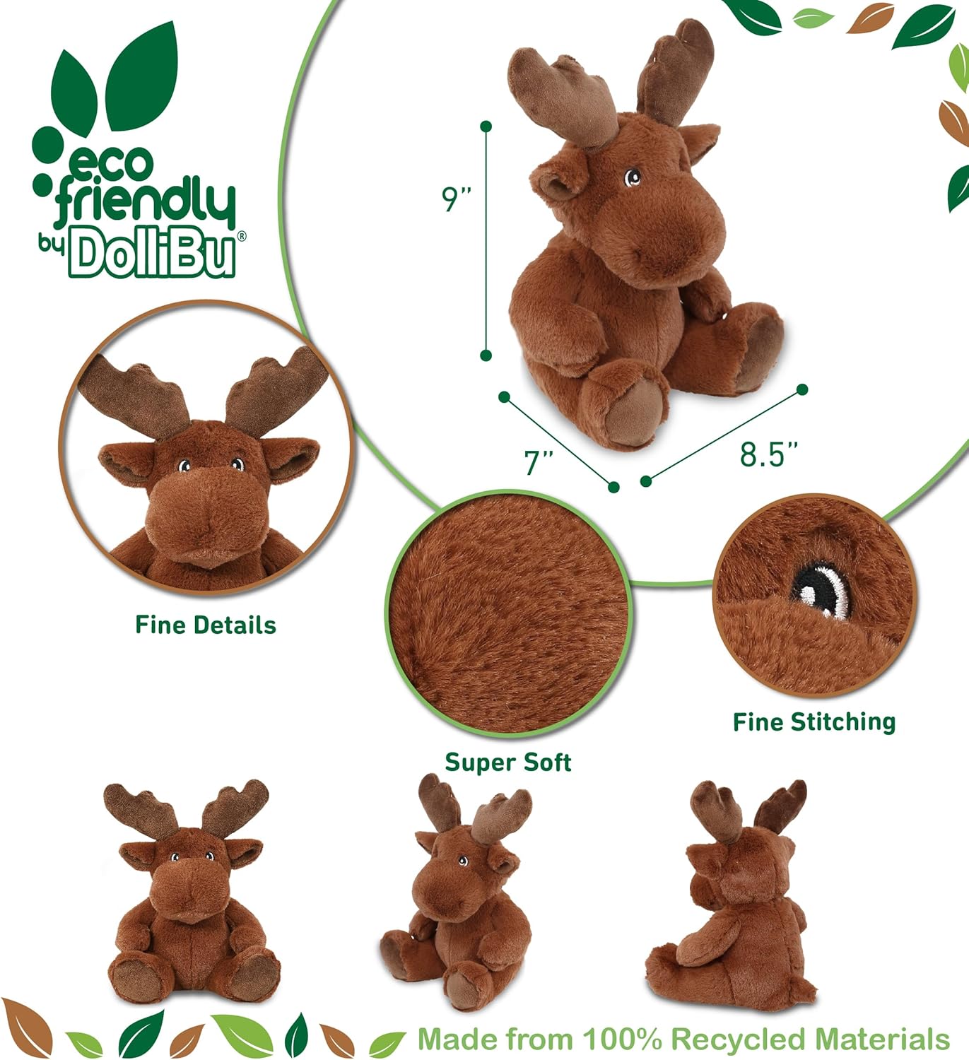 DolliBu Moose Eco-Friendly Plush Toy 9 Inches
