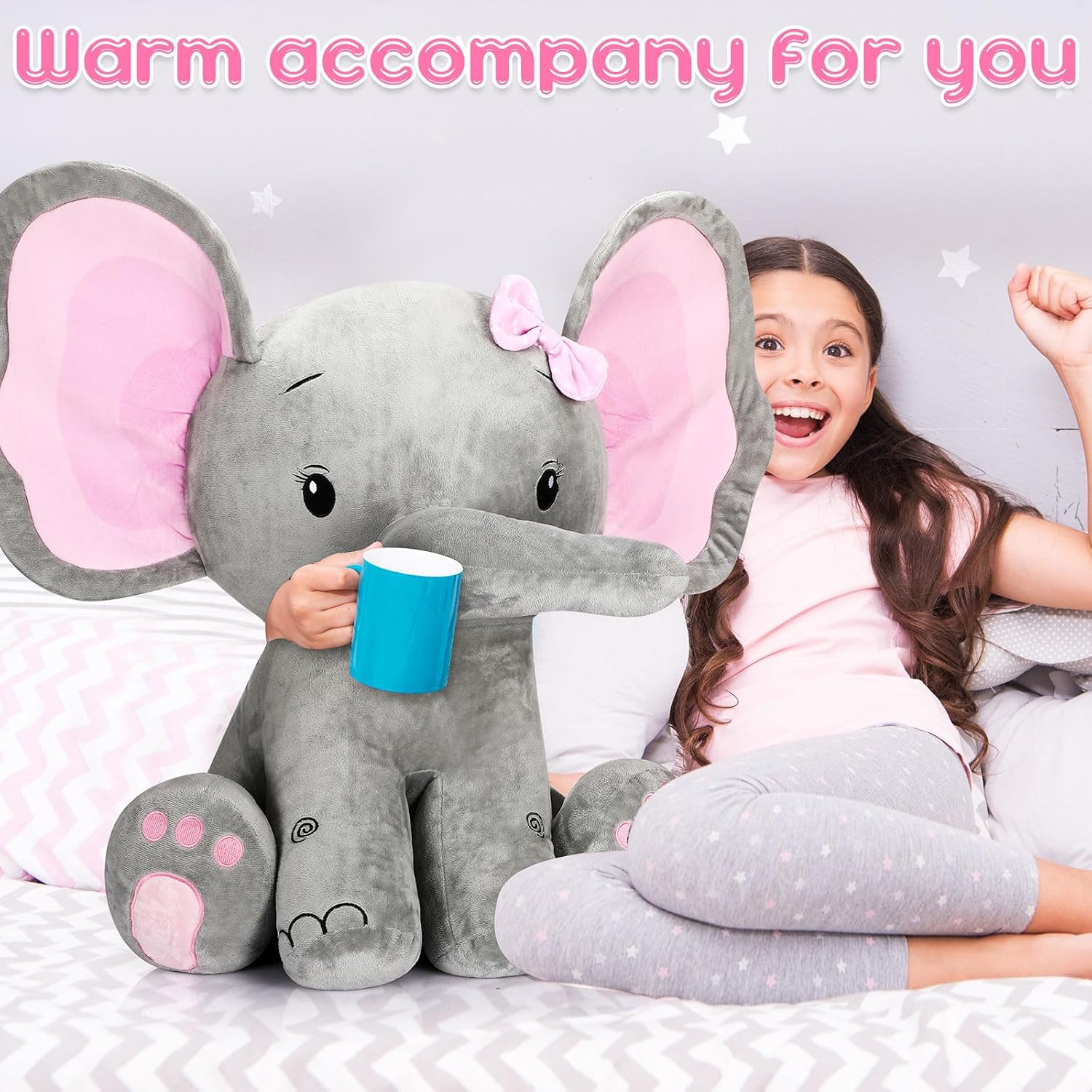 Jenaai 24 Inch Giant Plush Elephant Toy for Kids