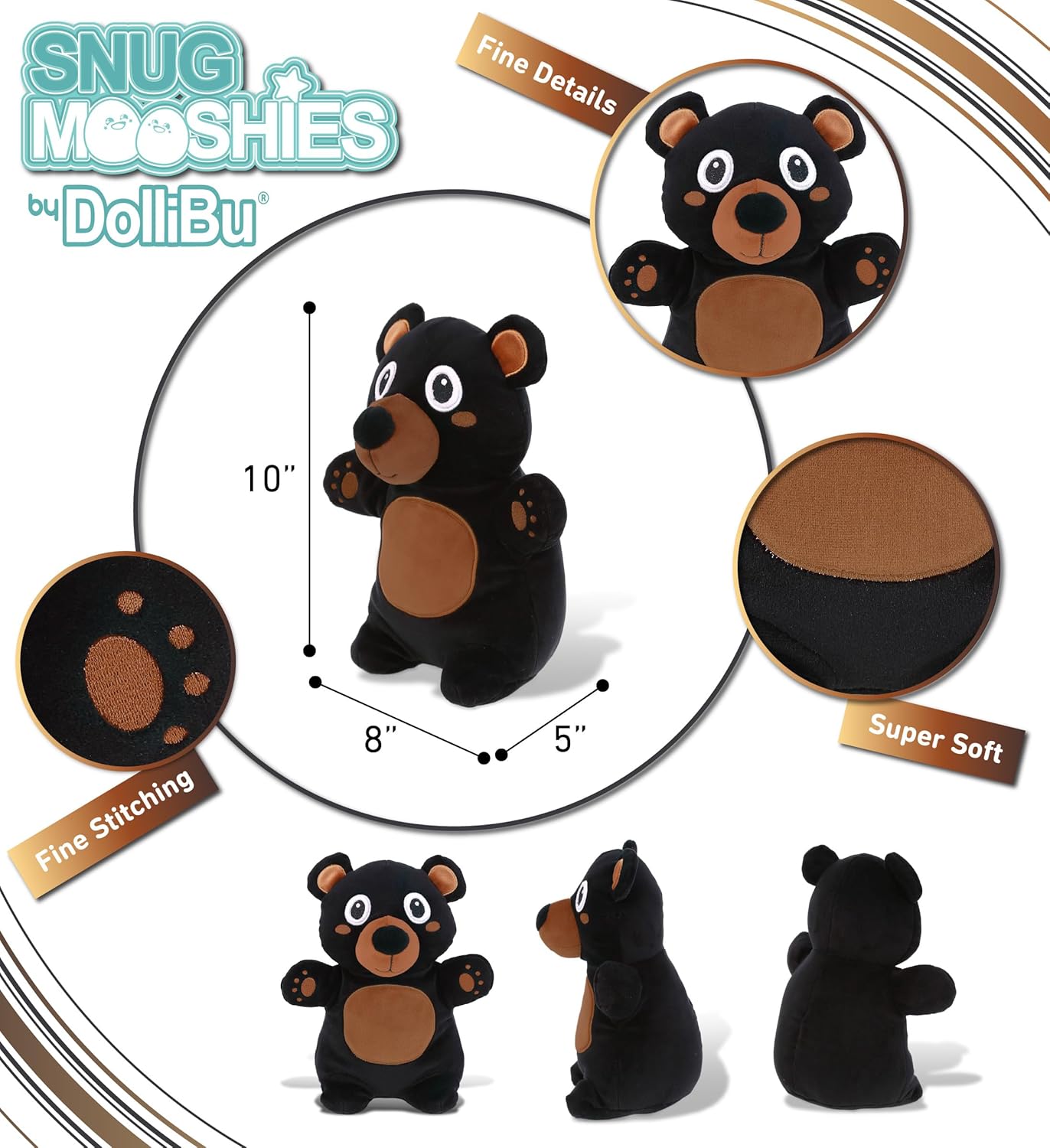 DolliBu Snug-Mooshies Standing Black Bear Plush Toy