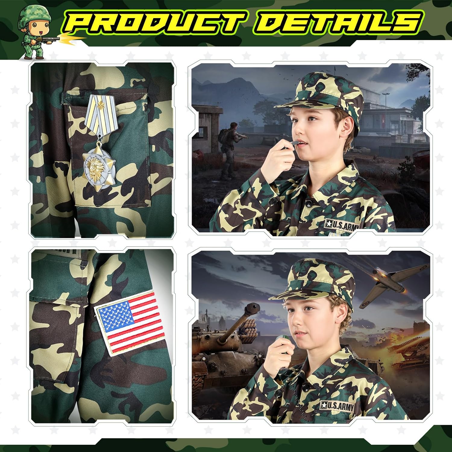 GIFTINBOX Kids Army Costume for Boys Halloween