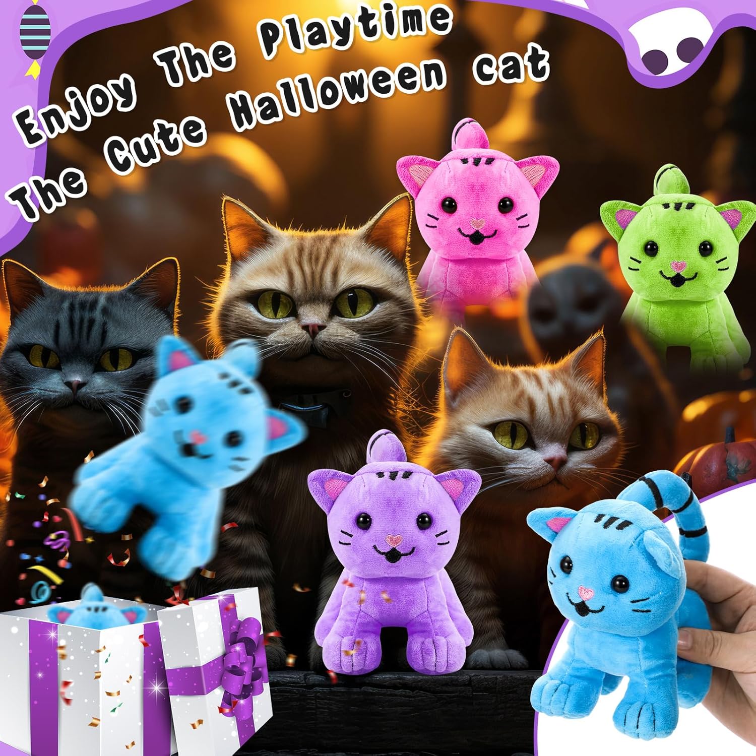 Jenaai 8 Pcs Halloween Cat Plush Set