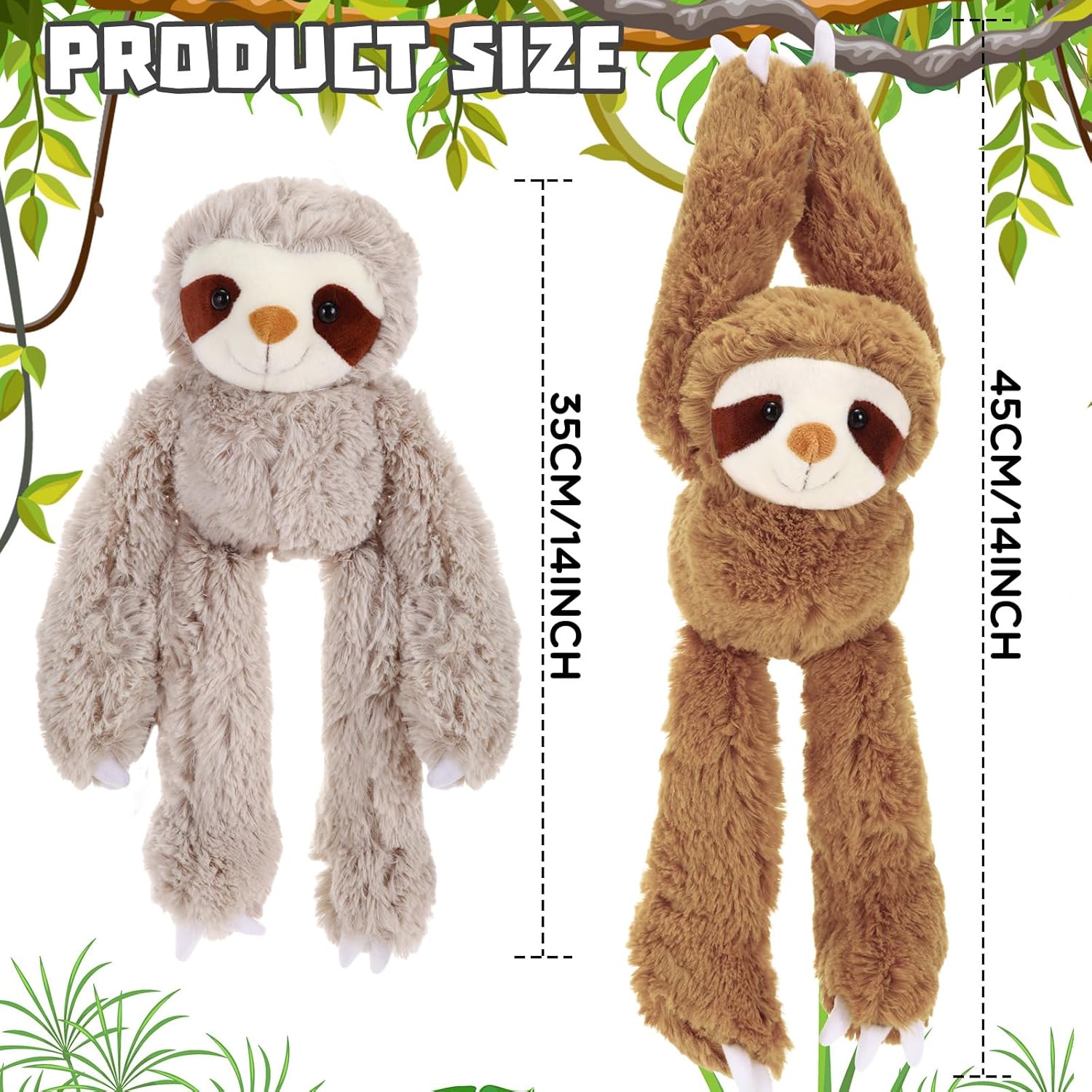 Queekay 2-Pack Sloth Plush Hanging Toy with Hook and Loop