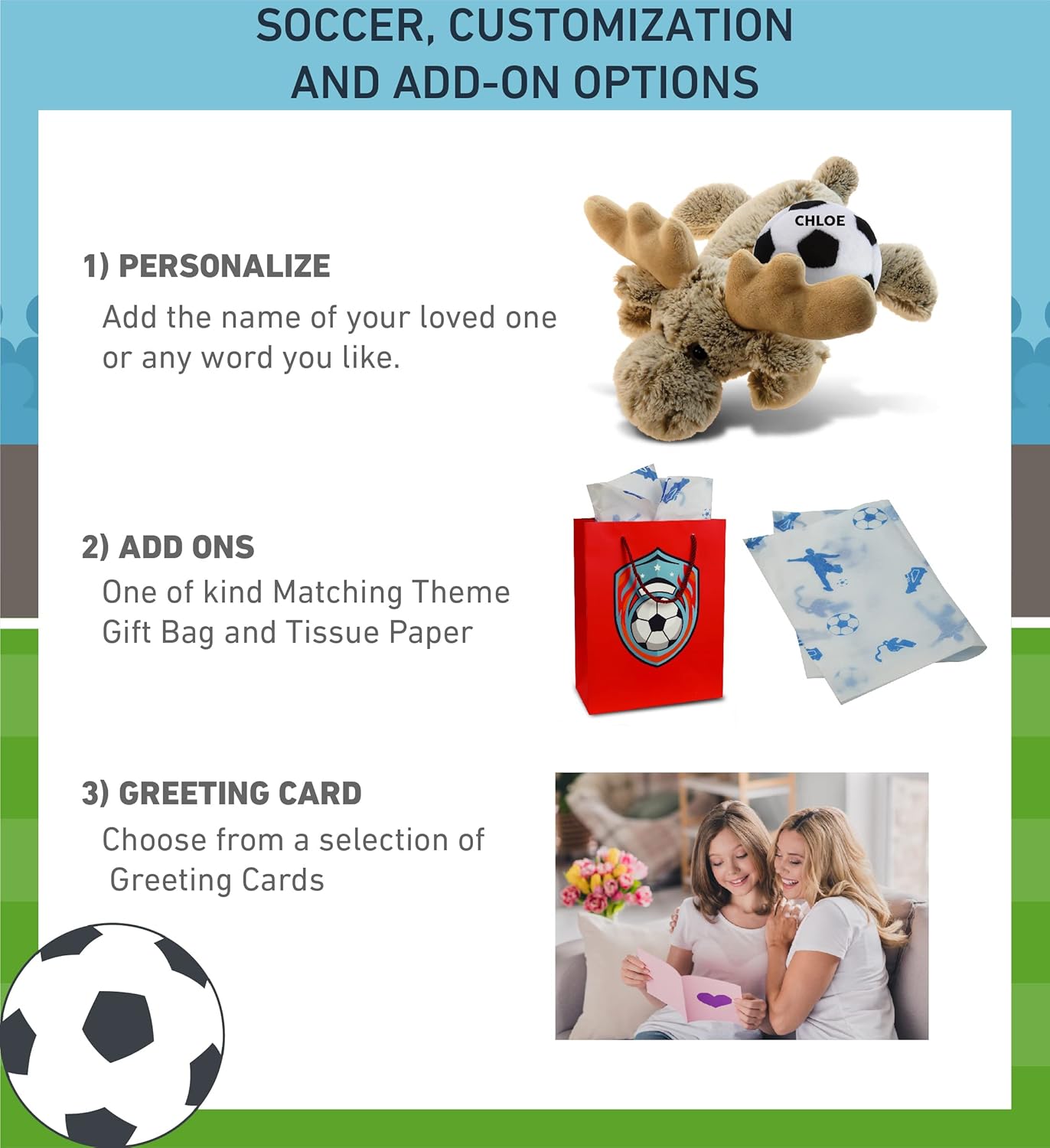 DolliBu Lying Moose Plush with Soccer Ball - Soft Cuddly Stuffed Animal