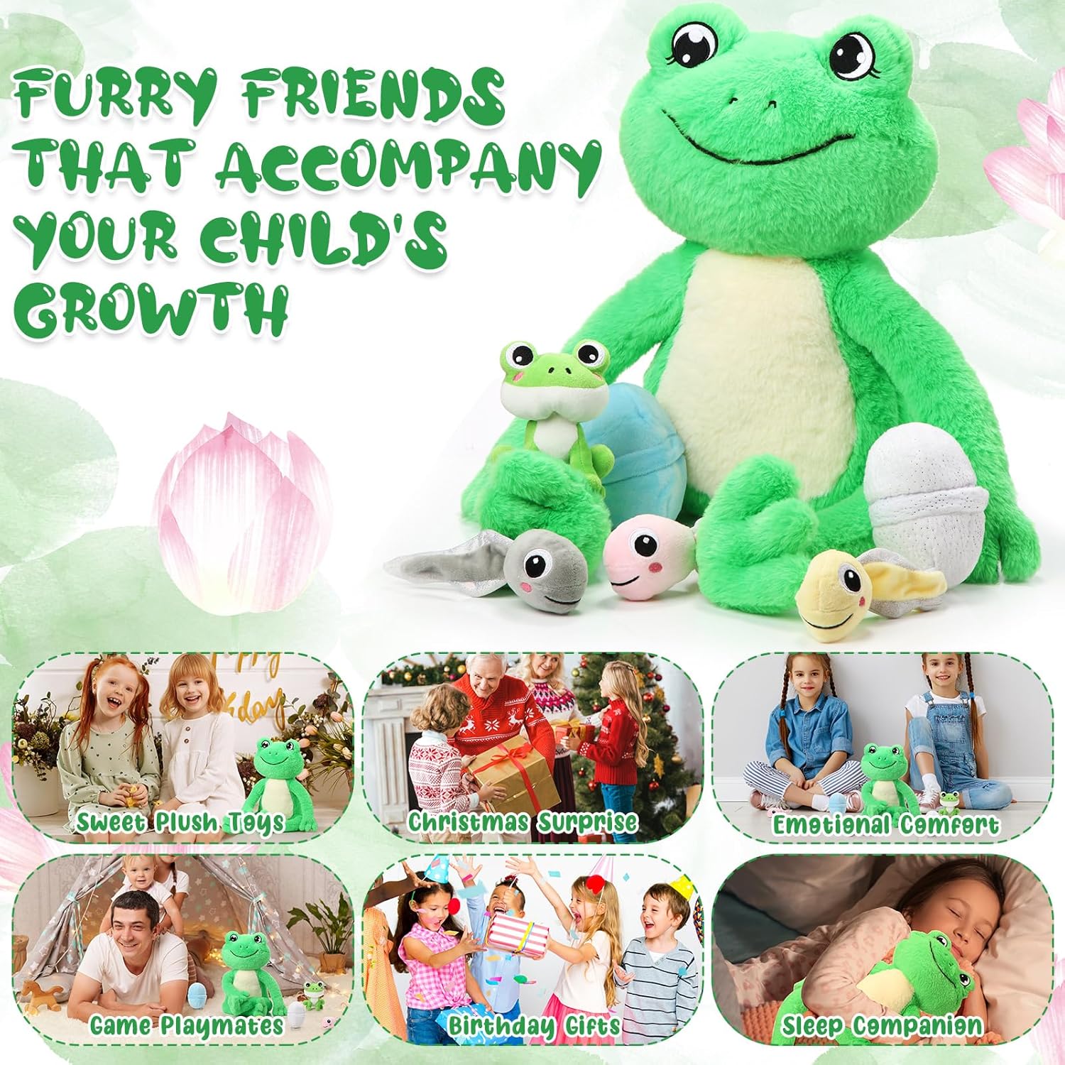 Syhood 7 Pcs Cute Frog Plush Toy Set for Kids
