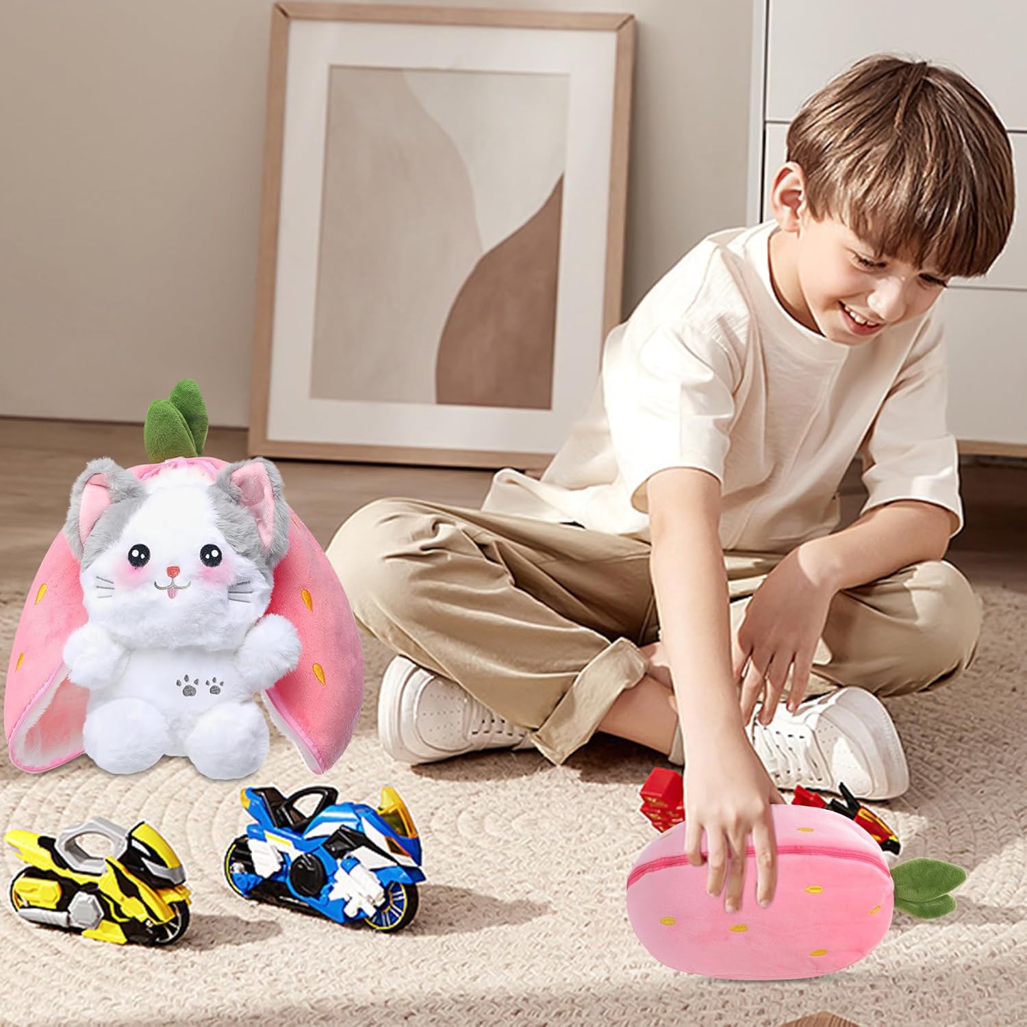 MIAODAM Strawberry Cat Plush Toy 118inch Kawaii Stuffed Animal