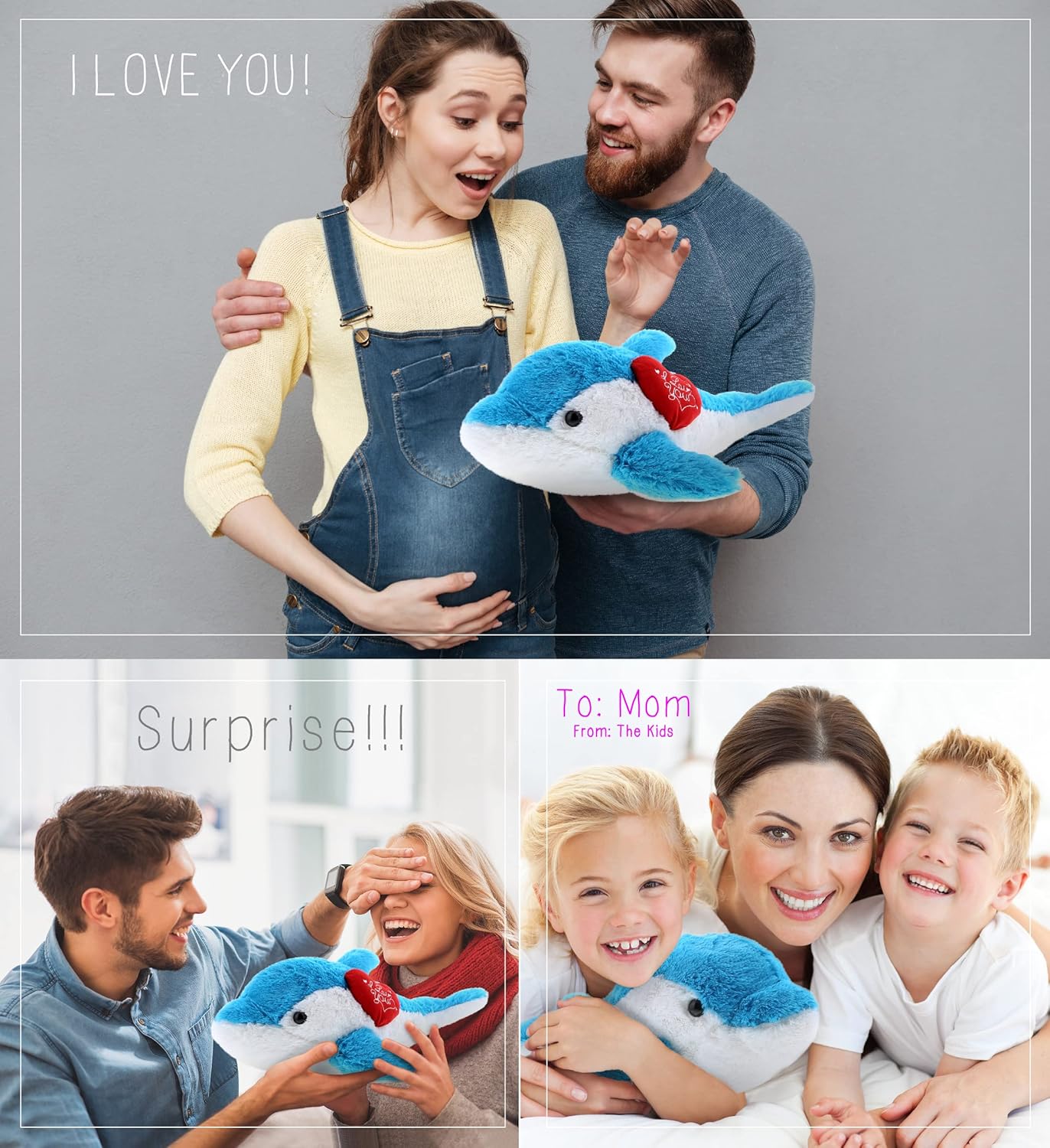 DolliBu I Love You Blue Dolphin Plush - 18 Inches