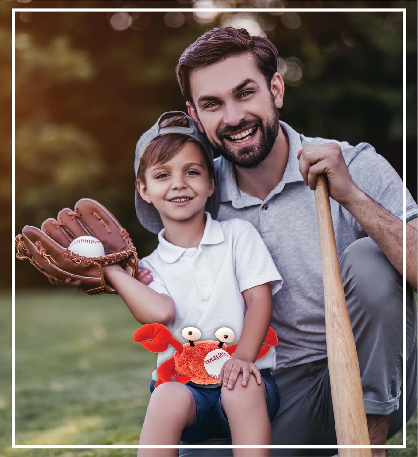 DolliBu Red Crab Plush with Baseball - 12 Inches