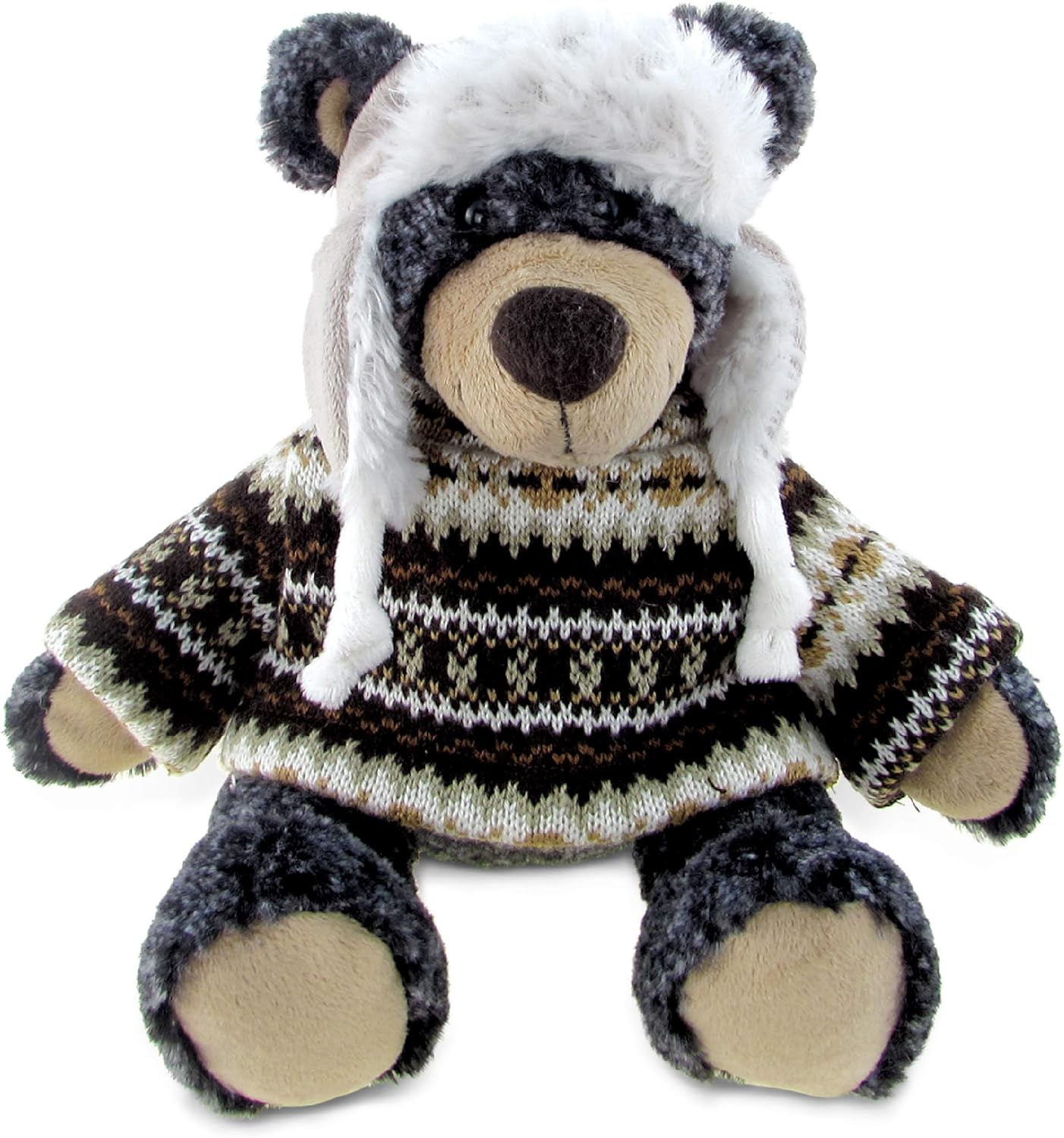 DolliBu Plush Black Bear with Hat and Sweater 9 Inches