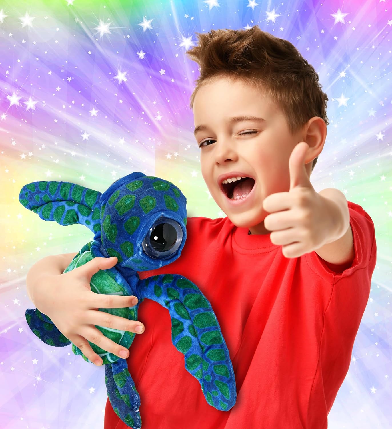 DolliBu Blue Sea Turtle Plush Stuffed Animal - 10 Inches