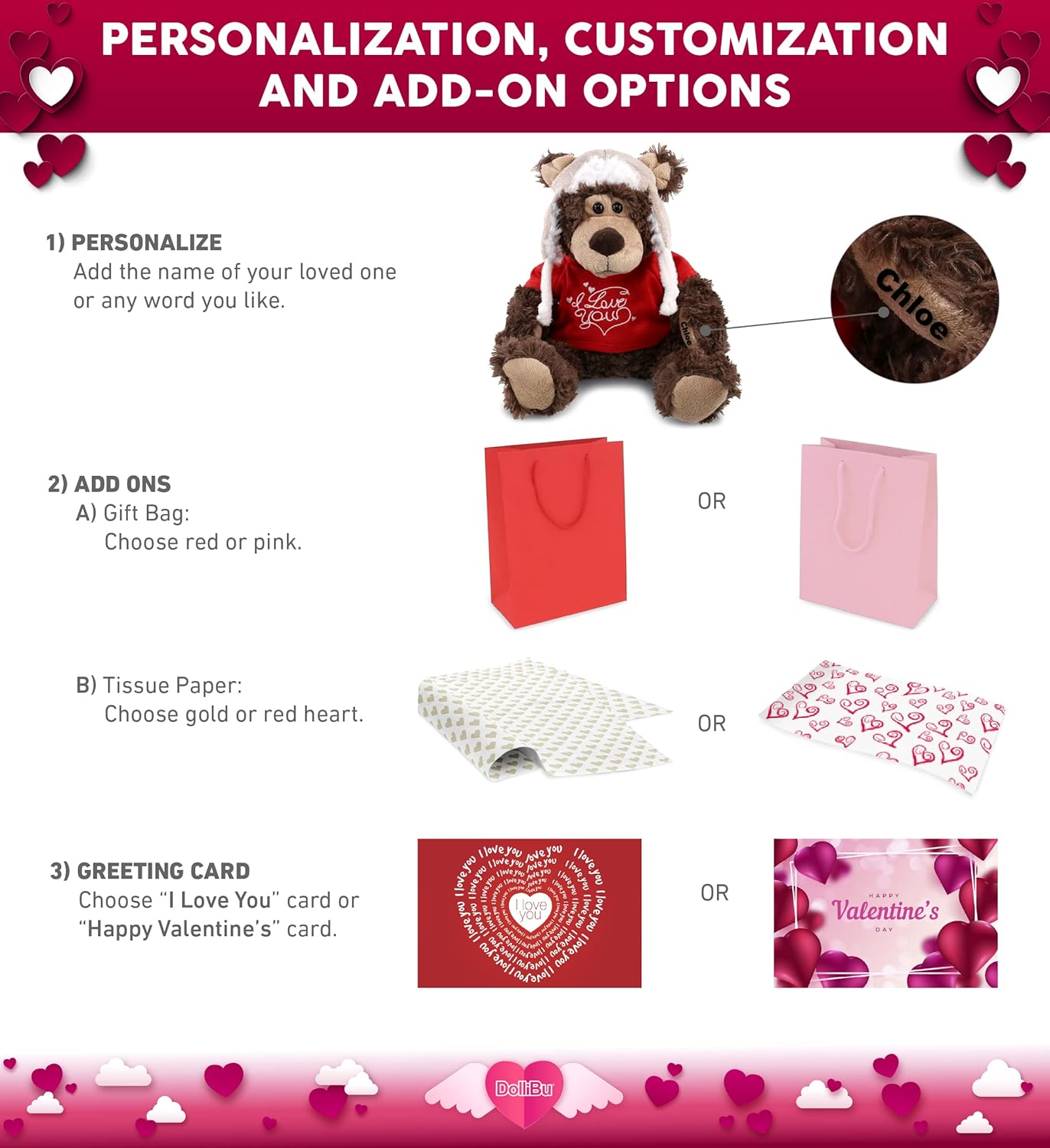 DolliBu I Love You Valentine Grizzly Bear 10 Inches