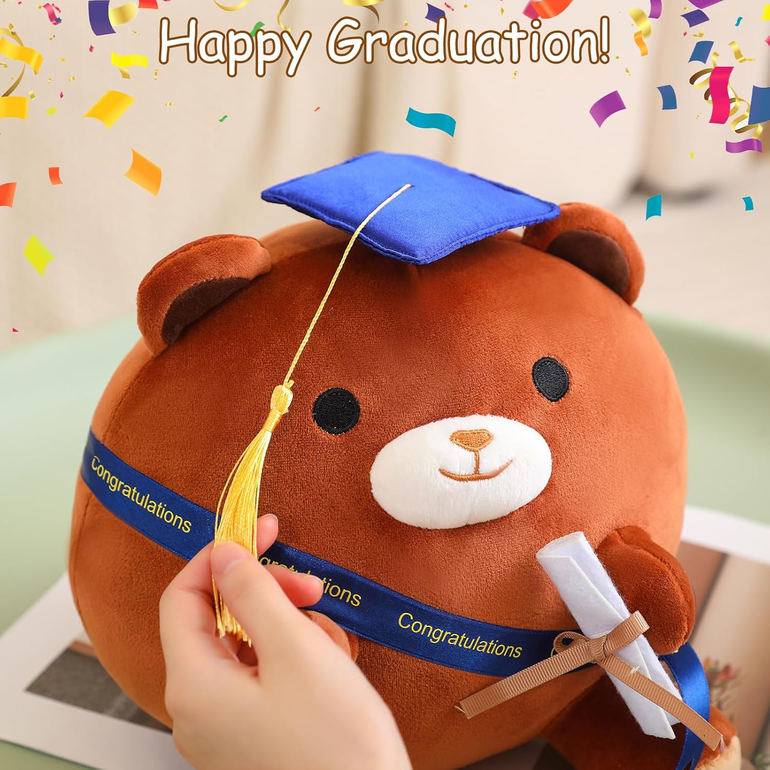 Finebee Brown Bear Plushie Graduation Gift with Cap for Kids