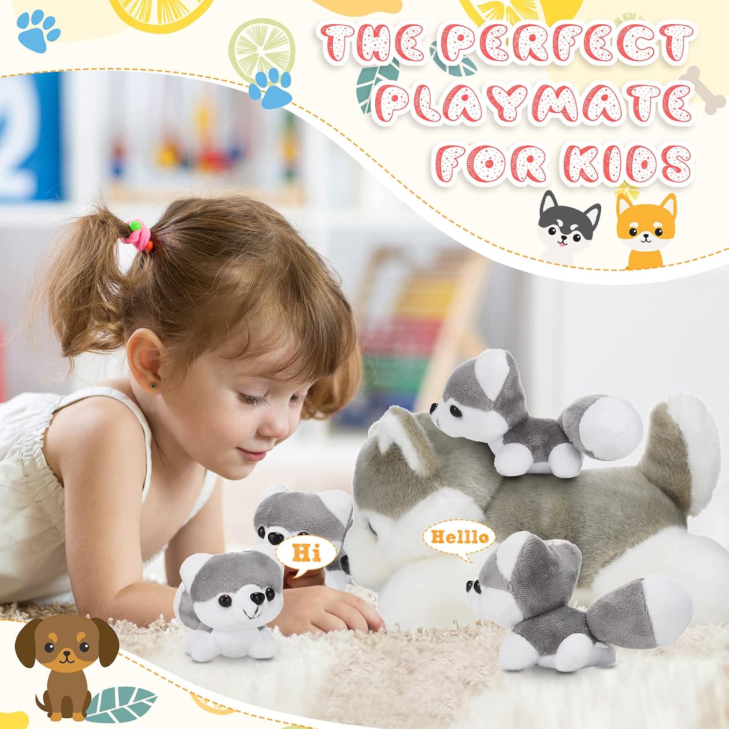 HyDren 5-Piece Husky Plush Set - Big Small Cute Dog Stuffed Animals