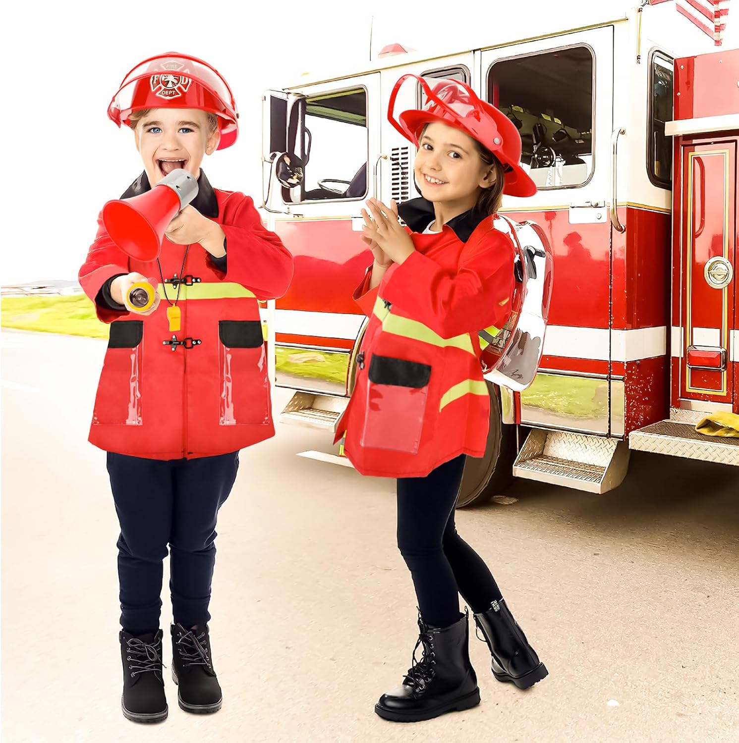 deAO Fireman Costume for Kids 13 Pcs Role Play Set