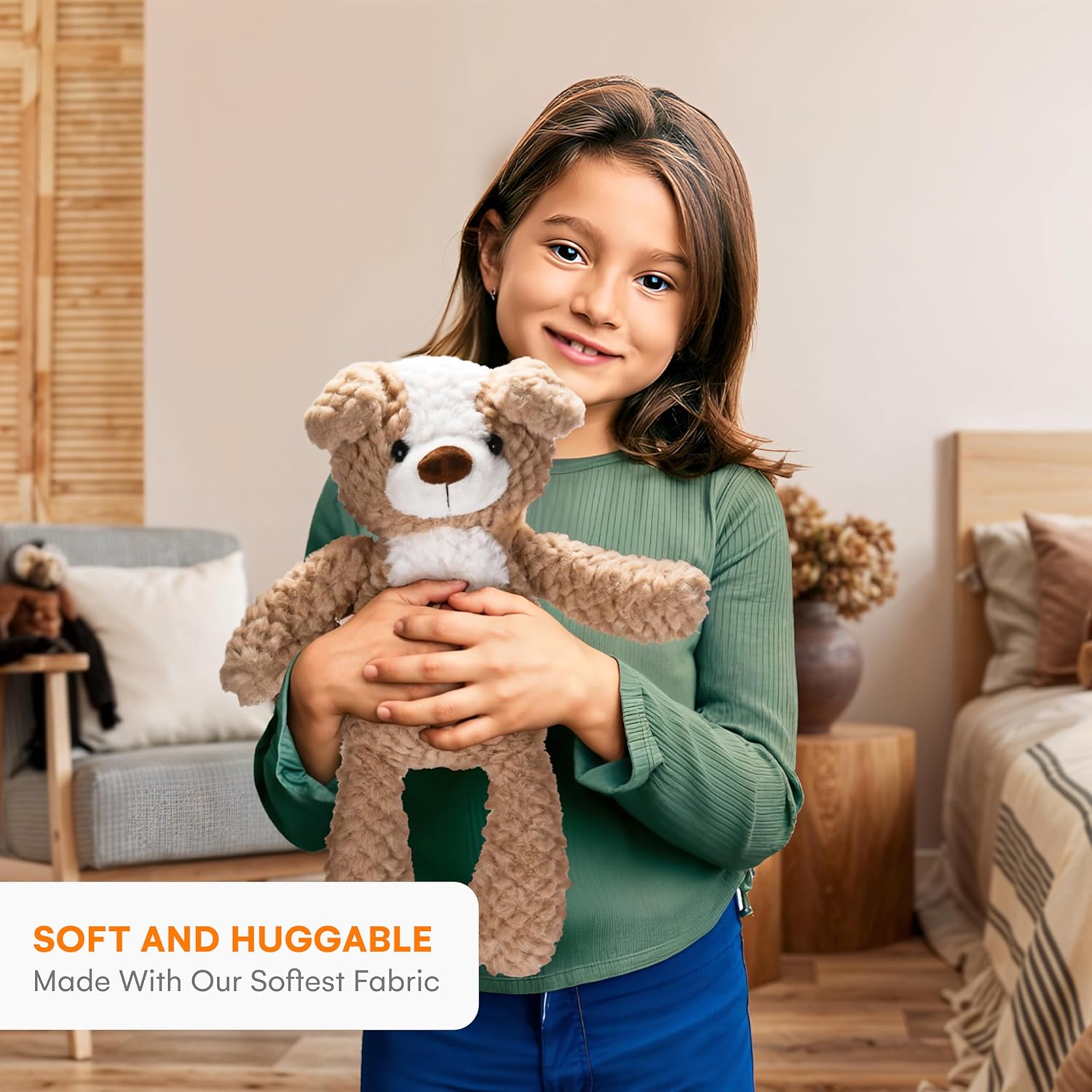 CHILDLIKE BEHAVIOR Dog Plush Toy - 15 Light Brown Cuddly Pillow for Kids