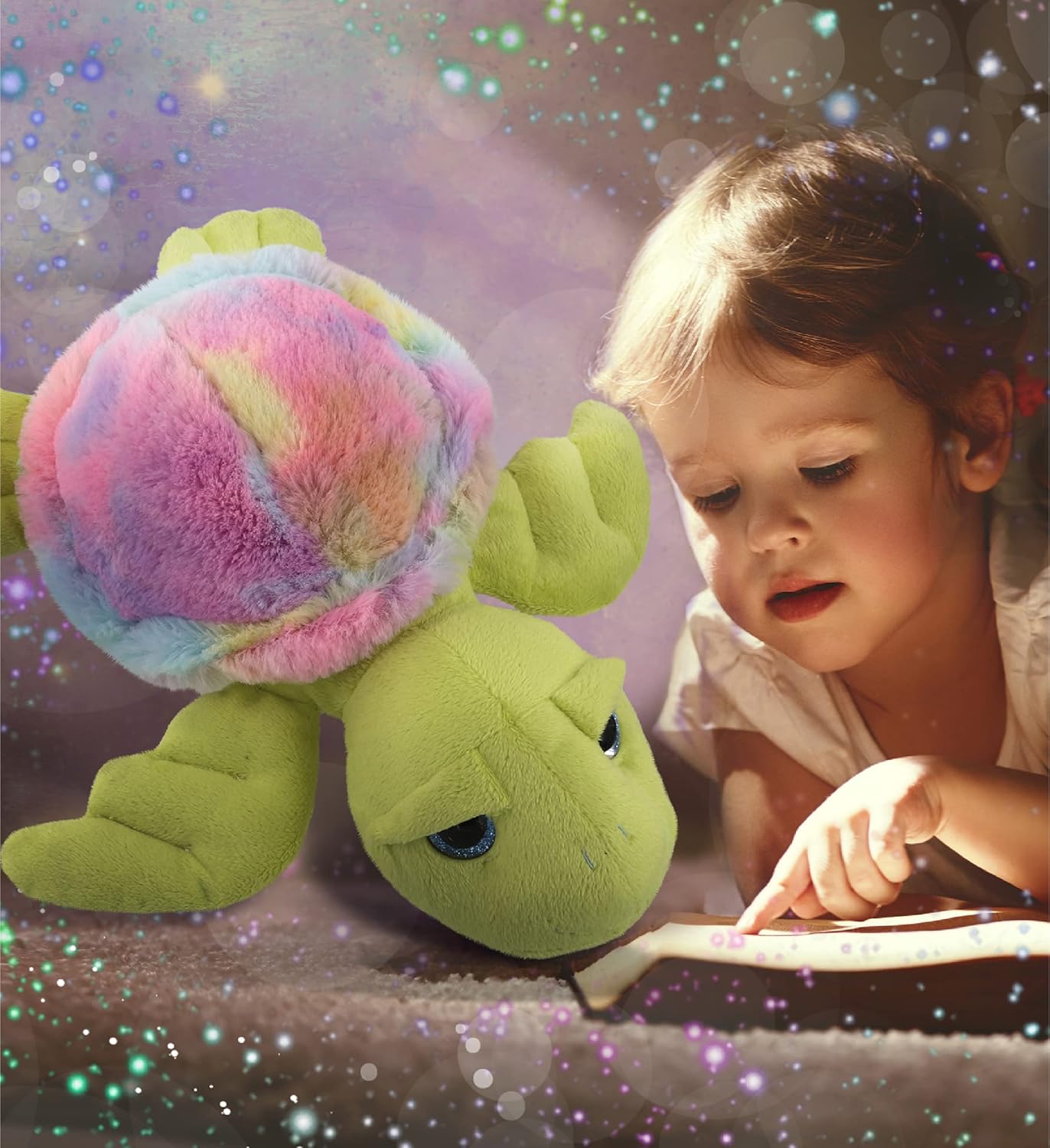 DolliBu Rainbow Green Sea Turtle Stuffed Animal Toy