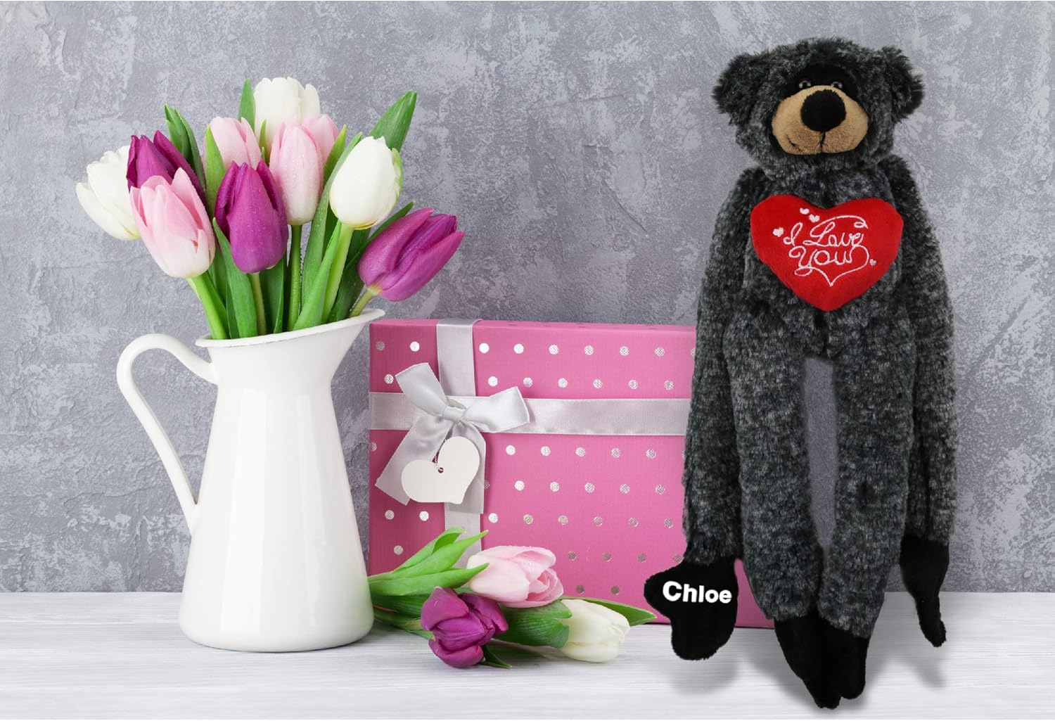 DolliBu Personalized Valentine Black Bear Plush - 21 Inches