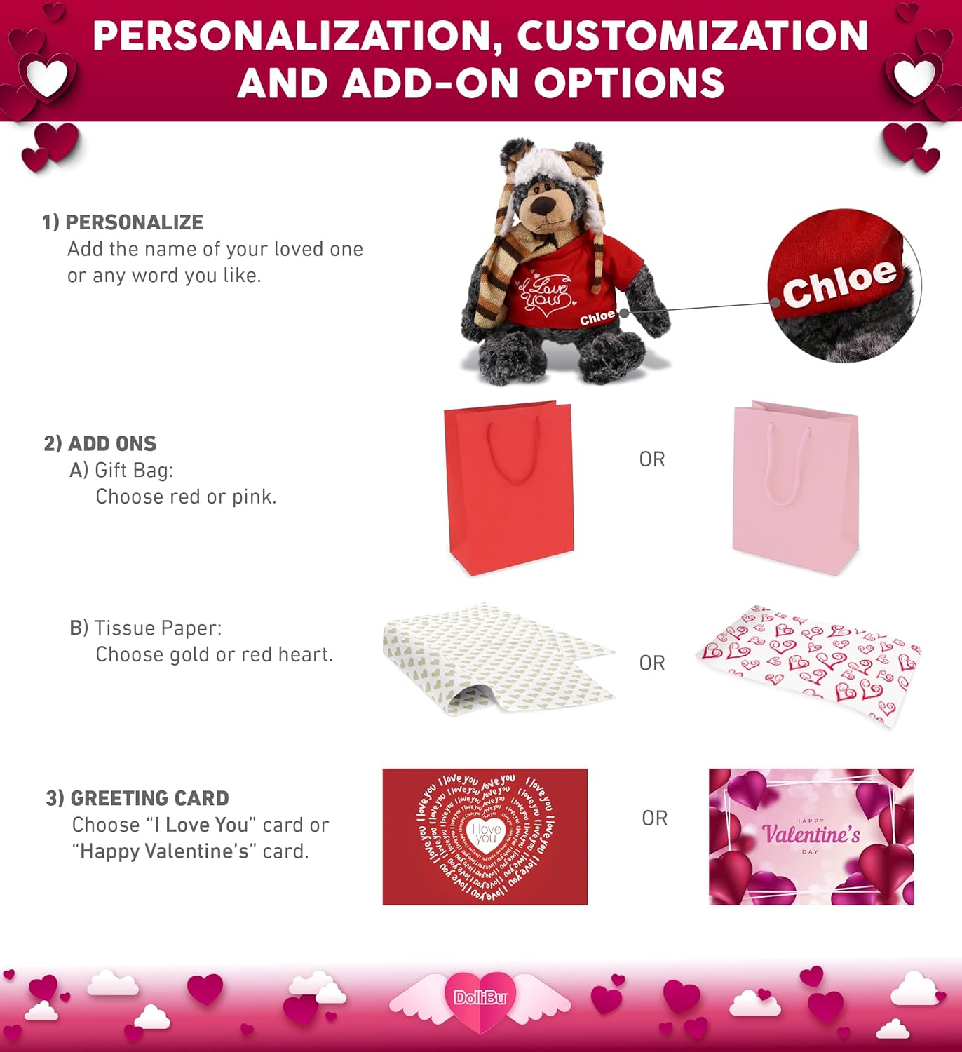 DolliBu I Love You Valentine Standing Black Bear - 11 Inches