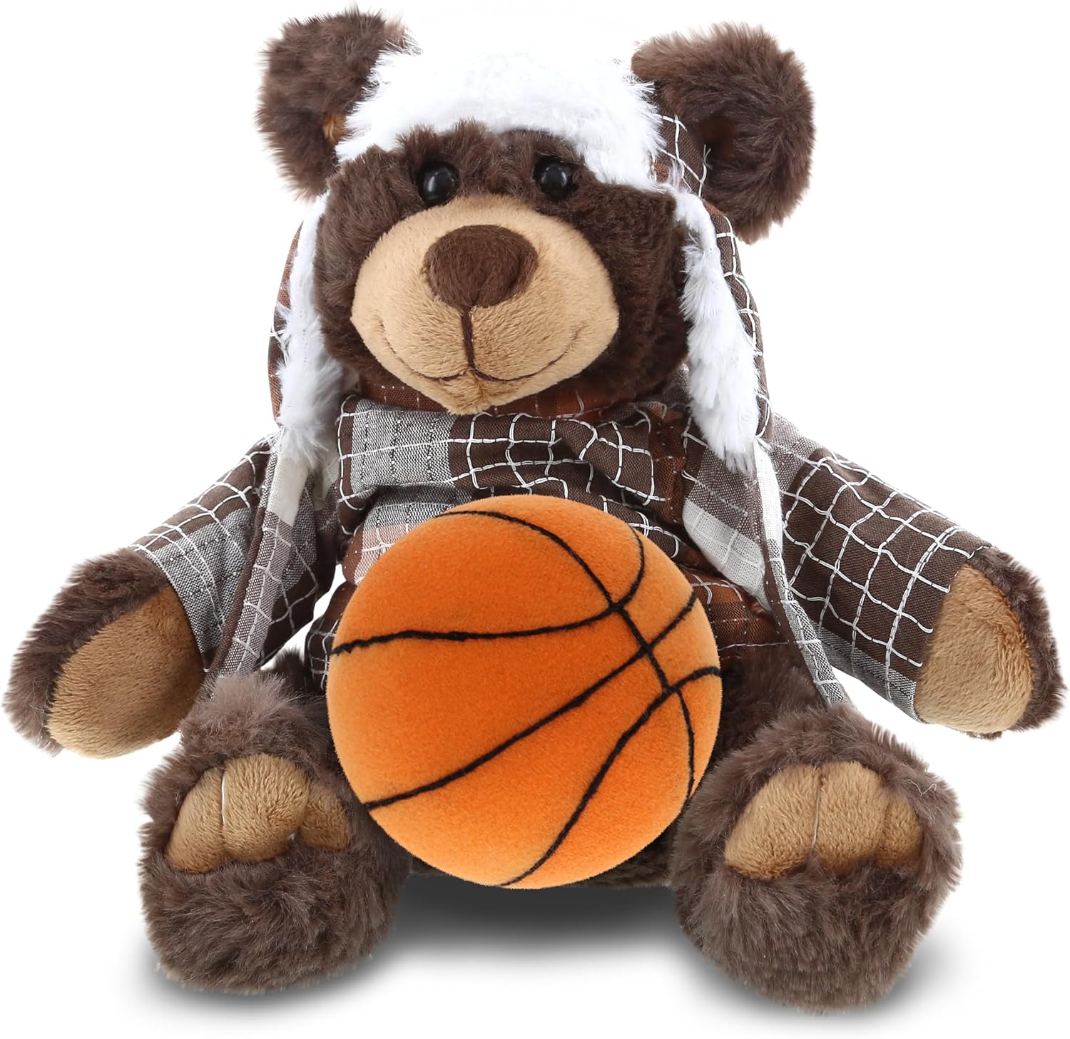 DolliBu Personalized Brown Bear with Basketball Plush Toy - 11 Inches