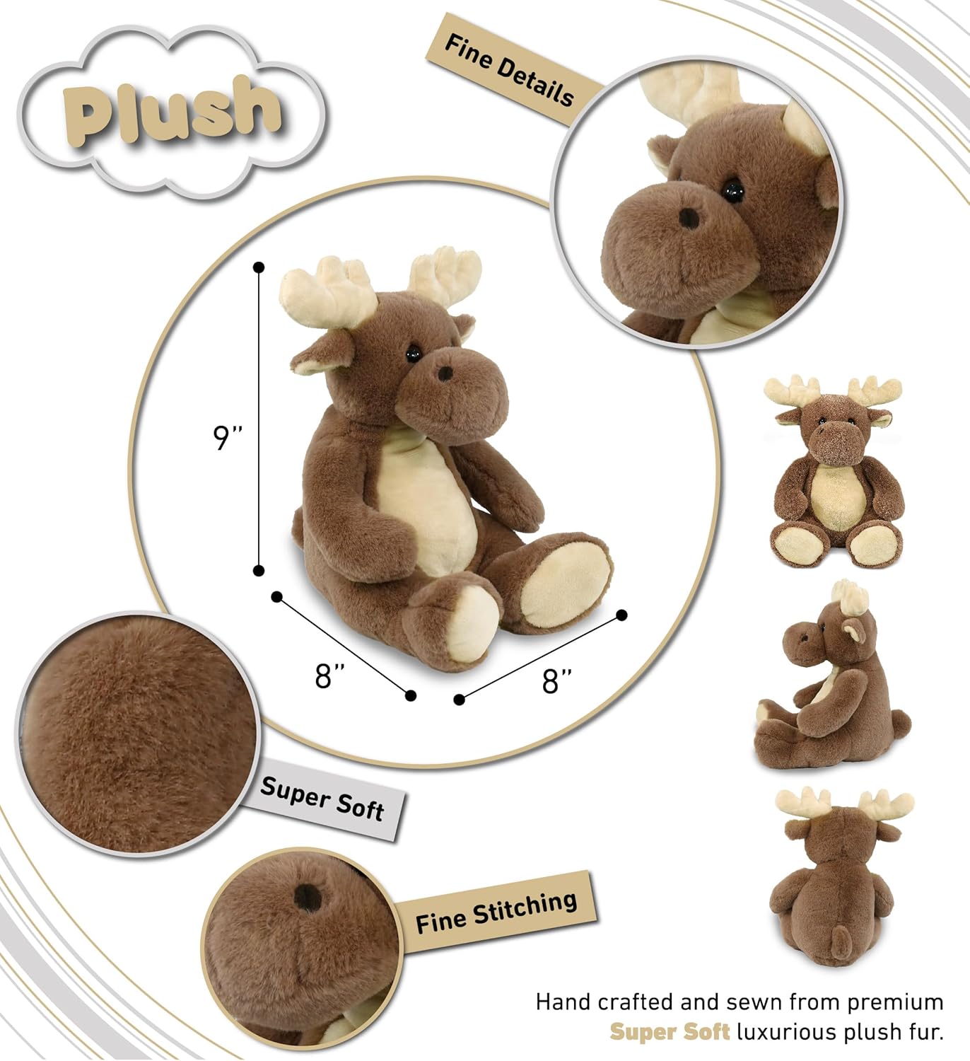 DolliBu Super Soft Moose Plush Toy - 9 Inches