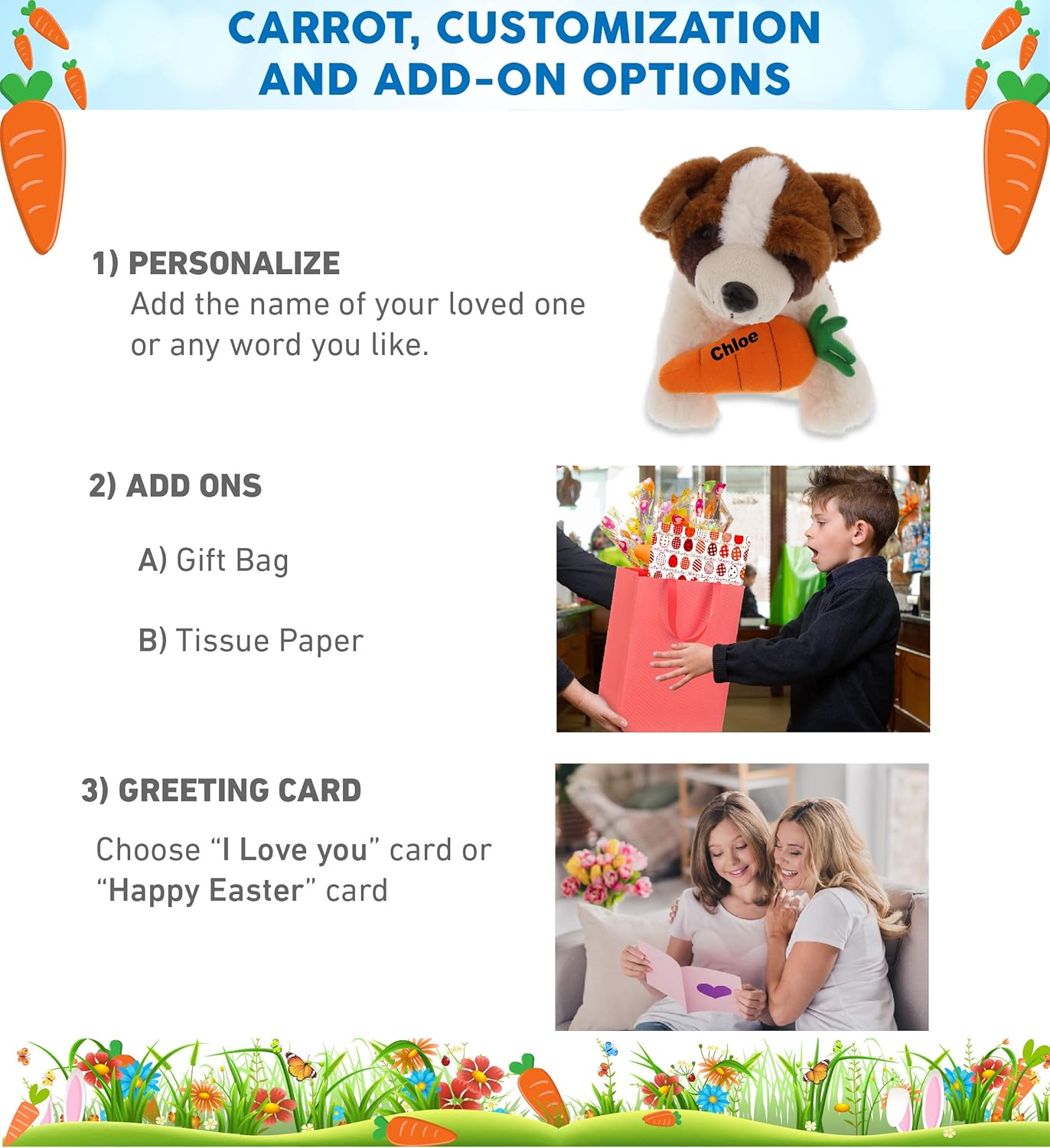 DolliBu St Bernard Plush Dog with Carrot - Happy Easter 8 Inch Stuffed Animal