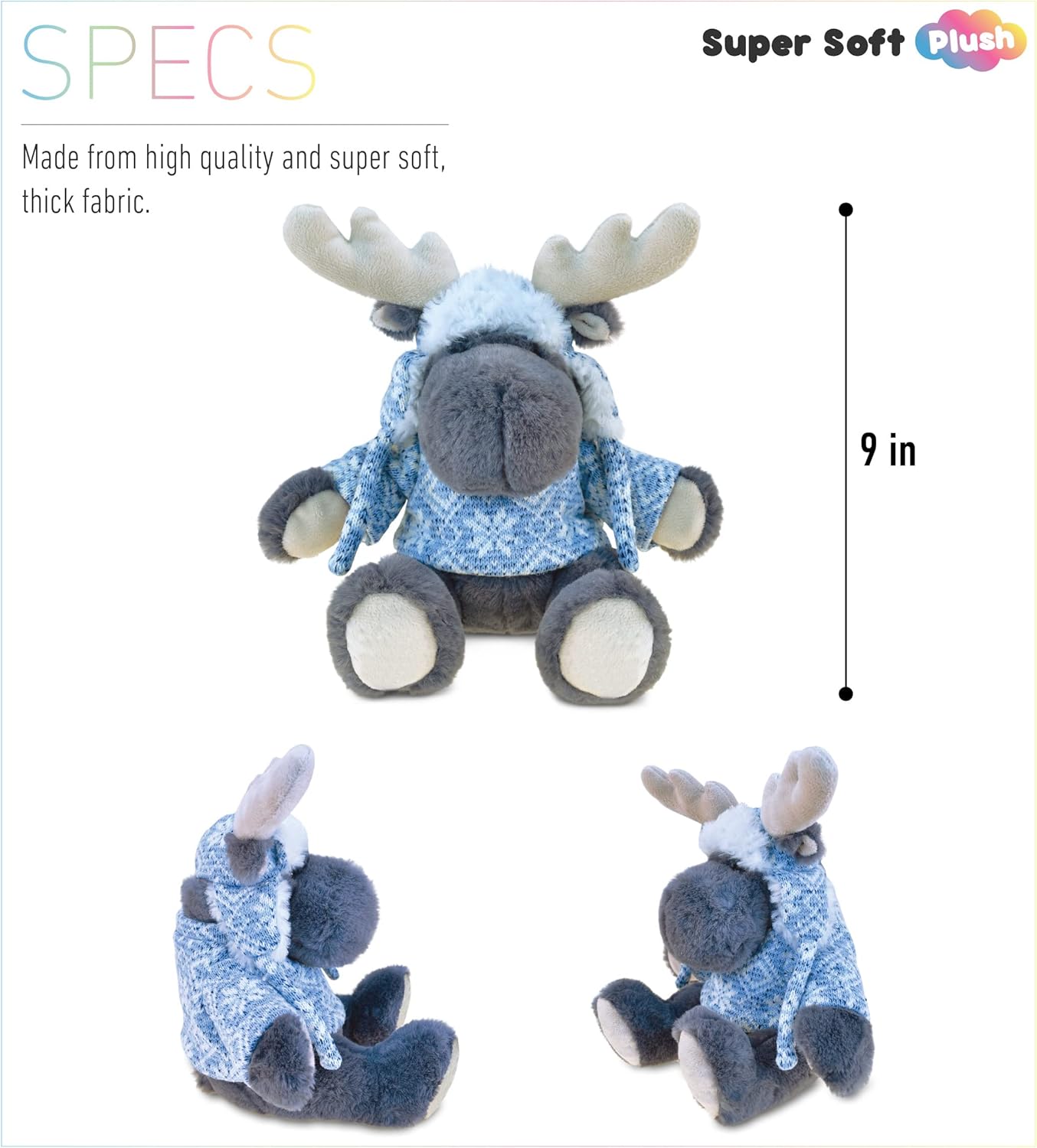 Puzzled DolliBu Plush Moose with Sweater and Hat - 9 Inches