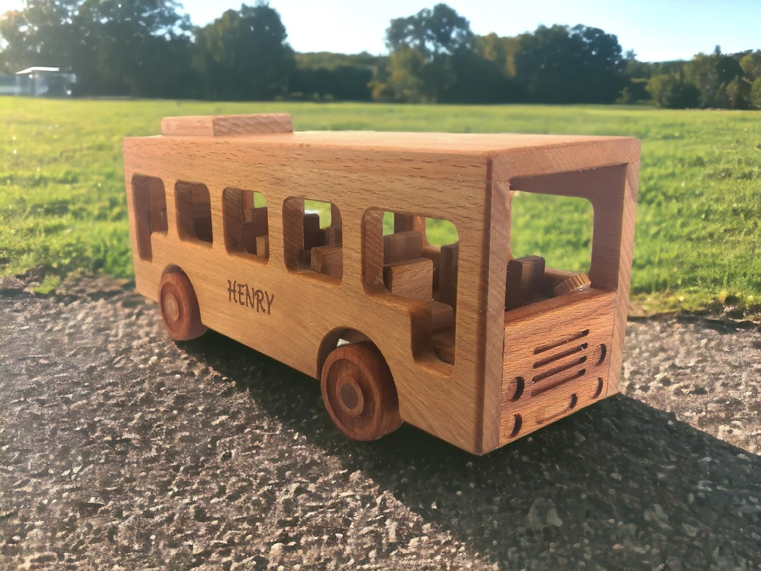 Personalized Wooden School Bus Toy for Toddlers 1