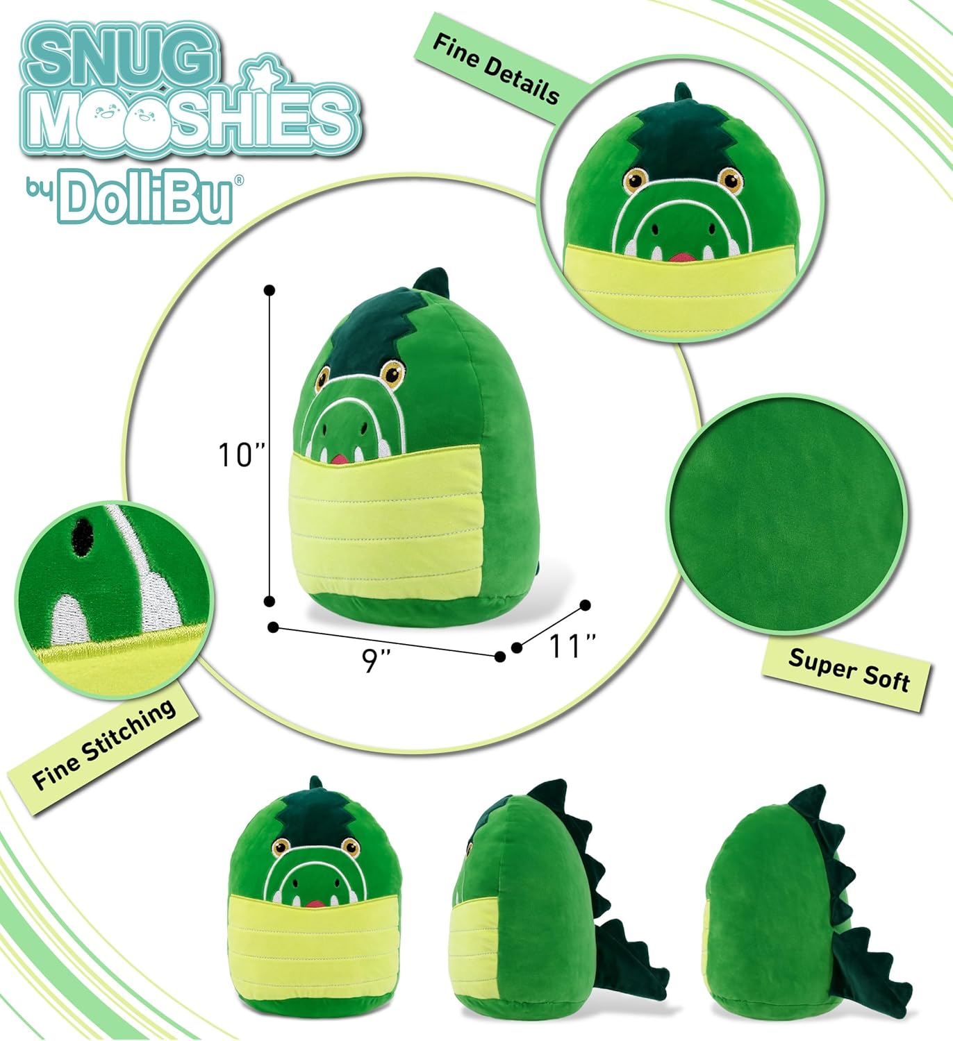 DolliBu Snug-Mooshies Alligator Plush Toy - 10 Inch Cute Soft Stuffed Animal