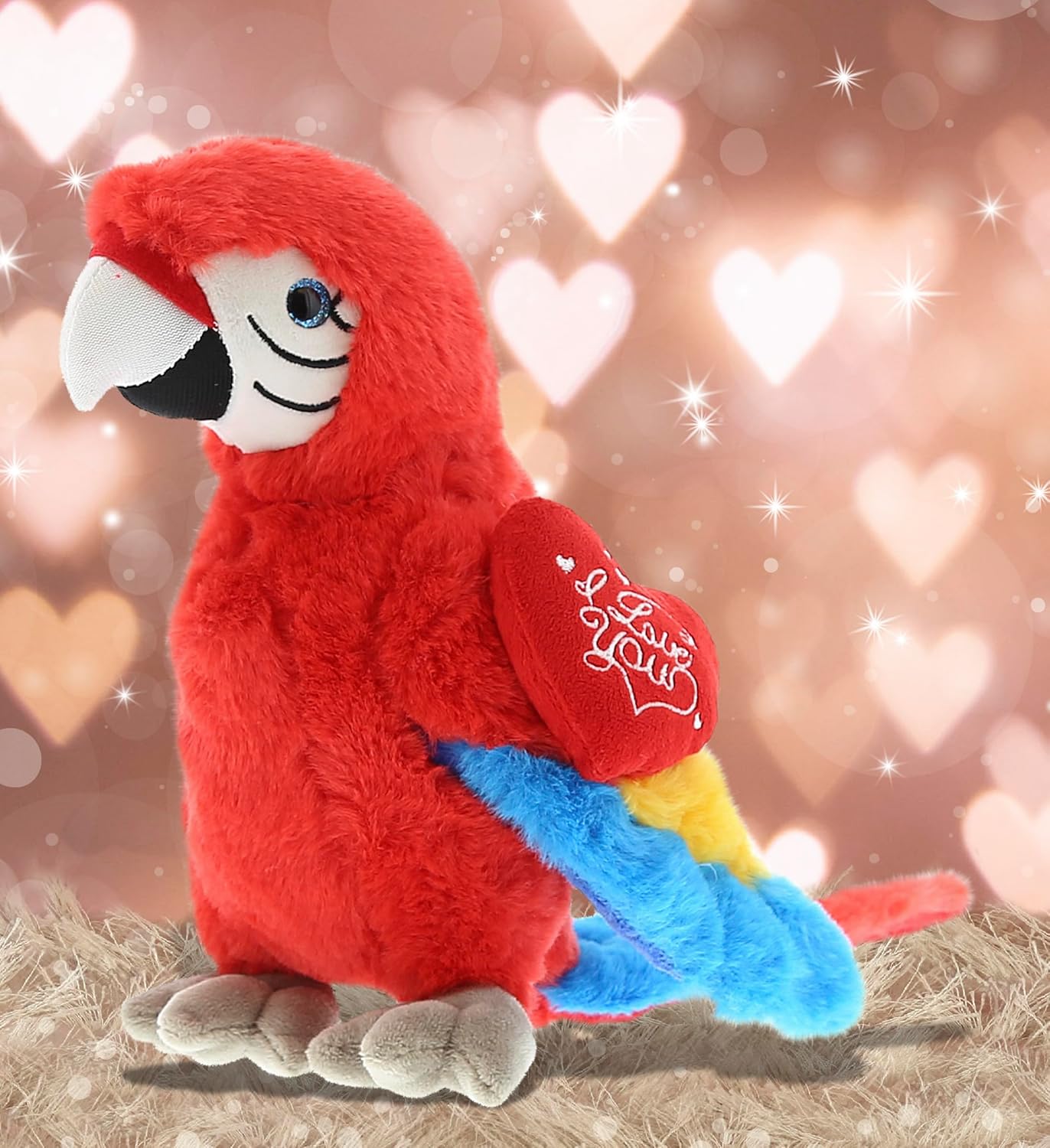 DolliBu I Love You Valentine Red Parrot Plush Toy