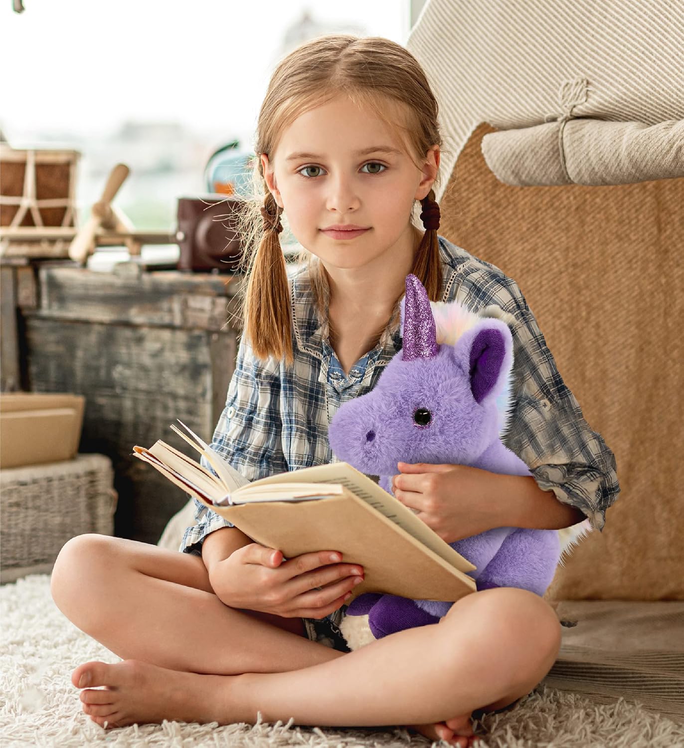 DolliBu Plush Purple Unicorn Toy - 9 Inches Huggable