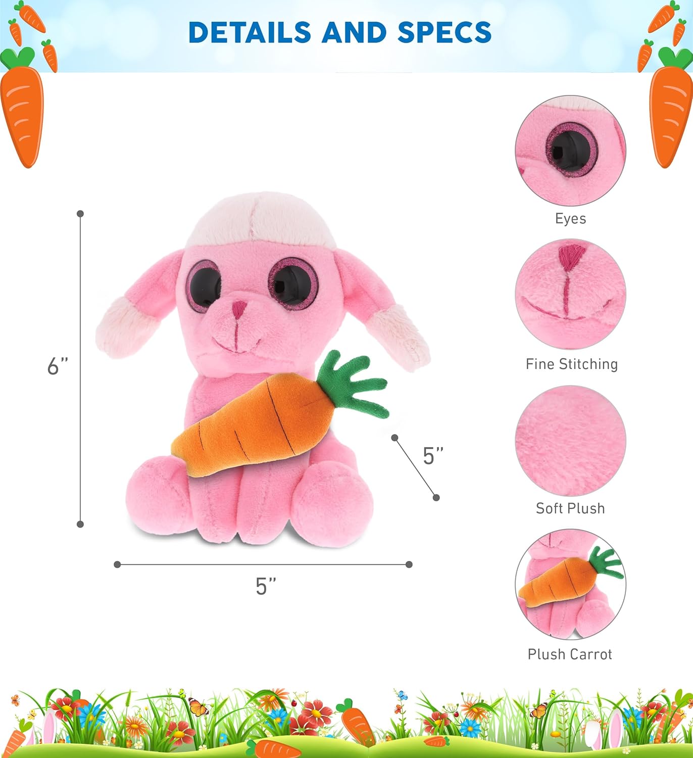 DolliBu Sparkling Eyes Pink Poodle Dog Easter Plush Toy - 6 Inches