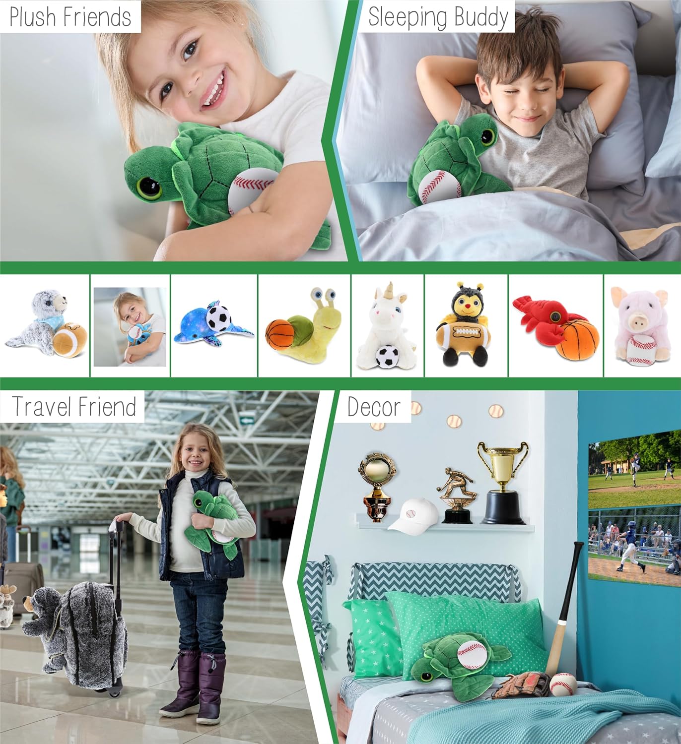 DolliBu Big-Eye Sea Turtle with Baseball Plush - 6 Inch