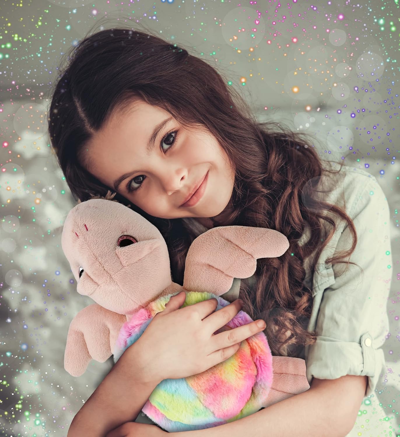 DolliBu Rainbow Pink Sea Turtle Plush Toy 11 Inch