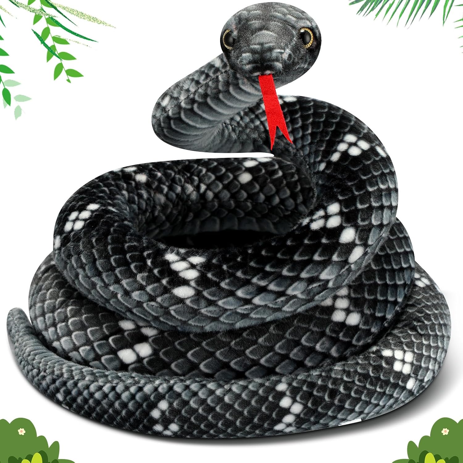 Hiboom Giant Snake Plush Toy 71 Inch Black Gray Realistic