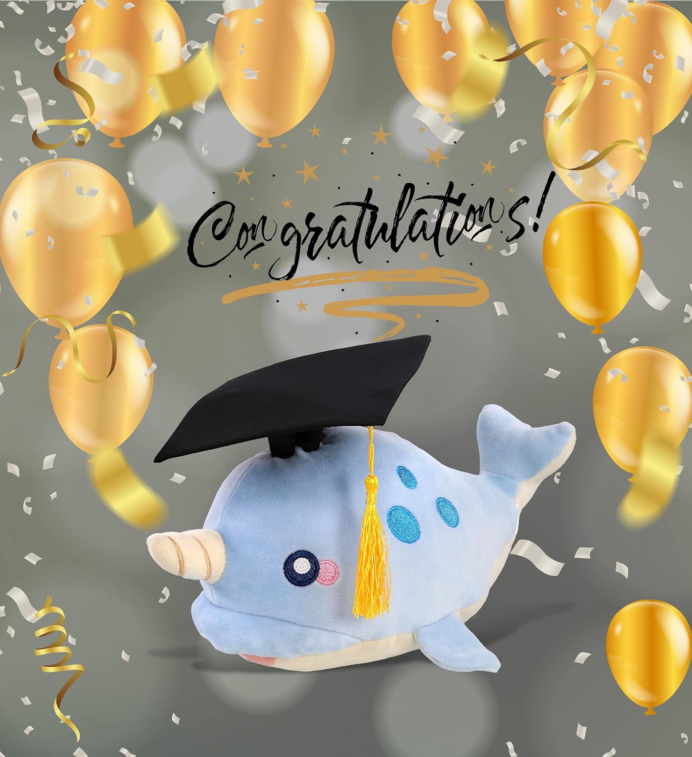 DolliBu Blue Narwhal Graduation Plush Toy - 1175 Inch 1