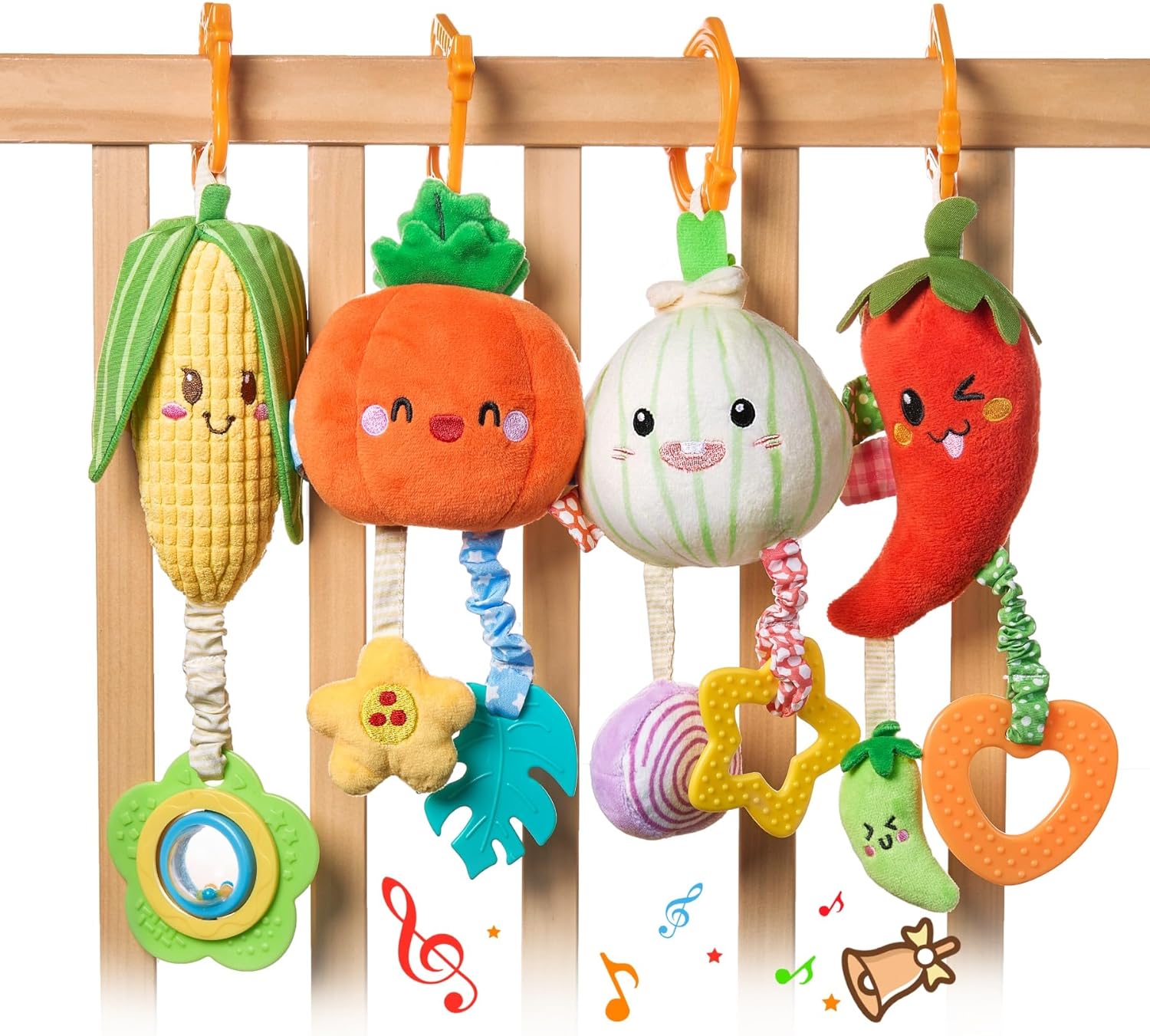 TUMAMA Hanging Baby Toys 4 Pack - Vegetable Teether Set