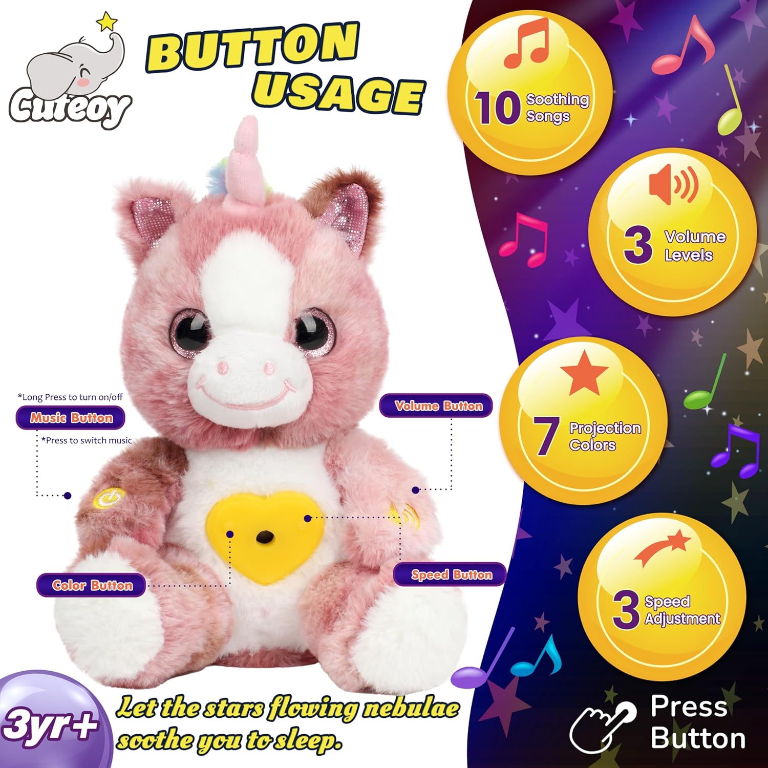 Cuteoy Plush Unicorn Star Projector Night Light 1