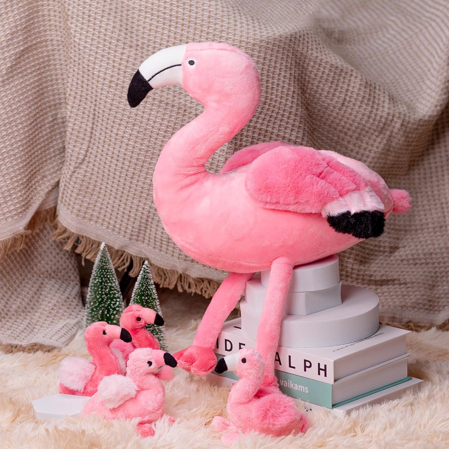 Qpewep 21Inch Flamingo Plushie with 4 Babies