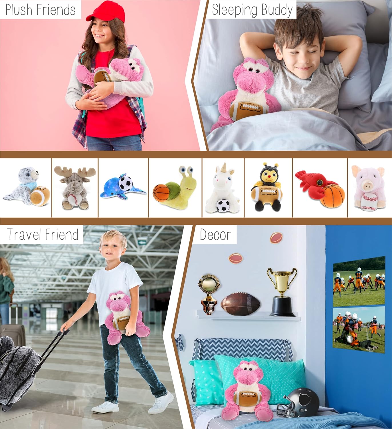 DolliBu Sitting Pink Alligator Plush with Football