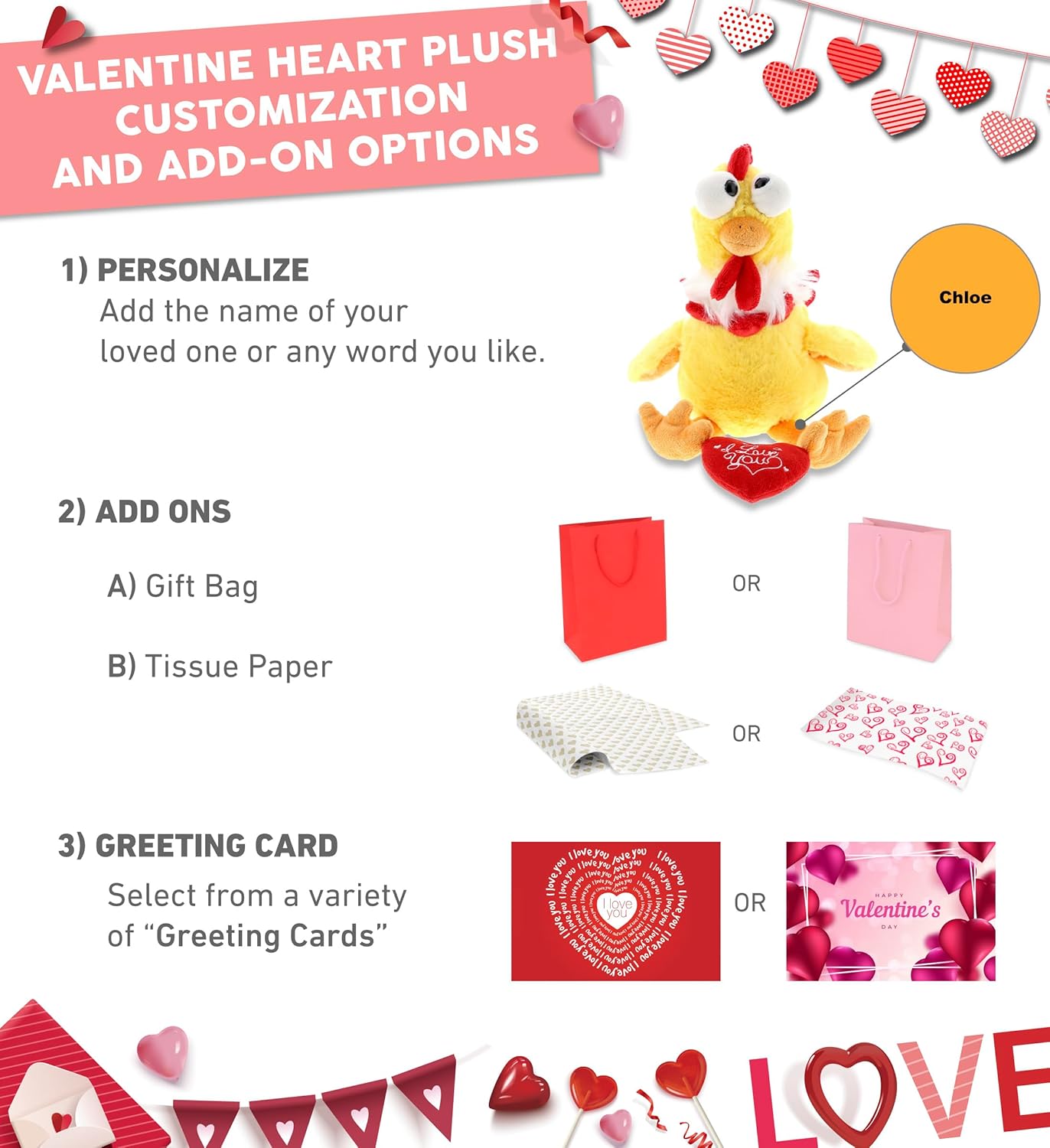 DolliBu I Love You Yellow Rooster Plush Toy