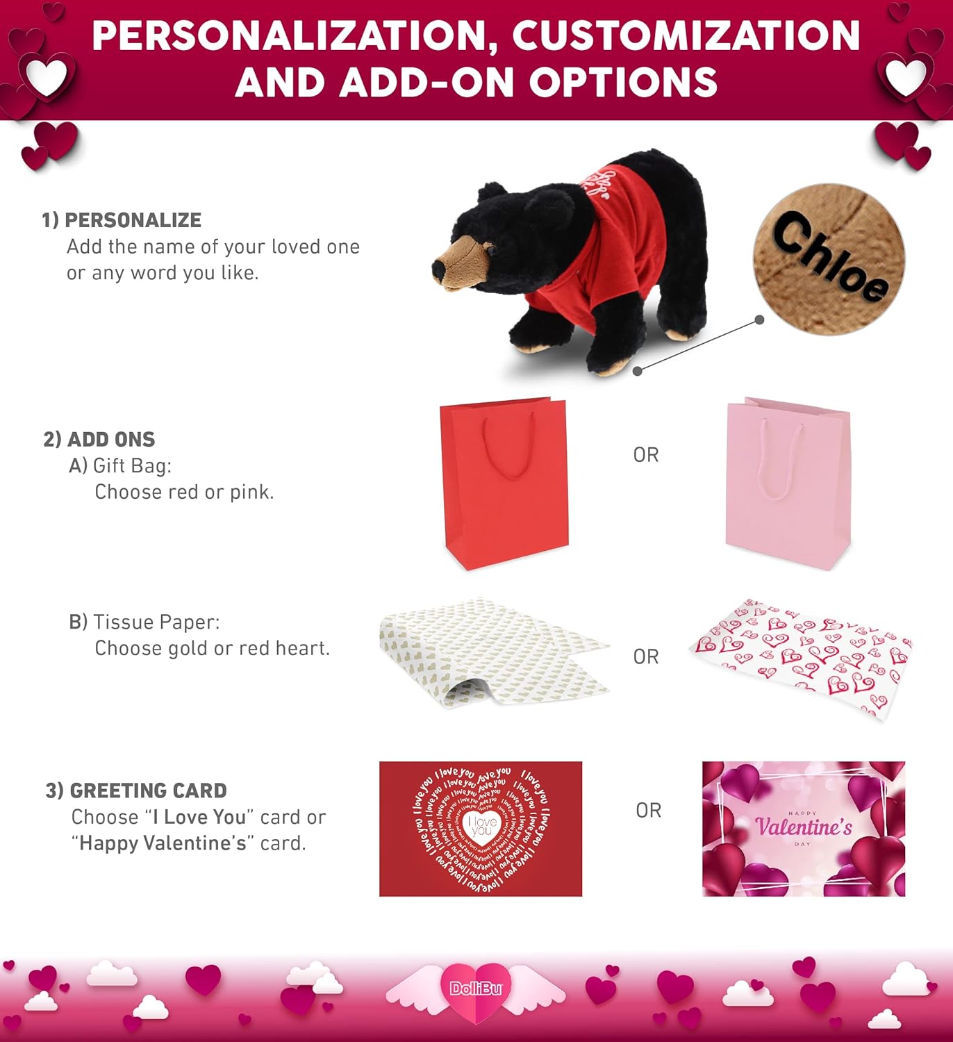 DolliBu I Love You Valentine Wild Black Bear Plush