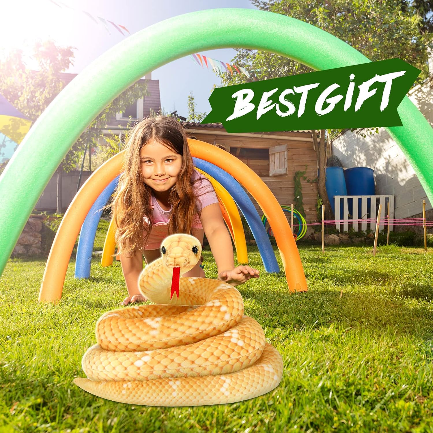 HyDren Realistic Giant Stuffed Snake Toy Yellow