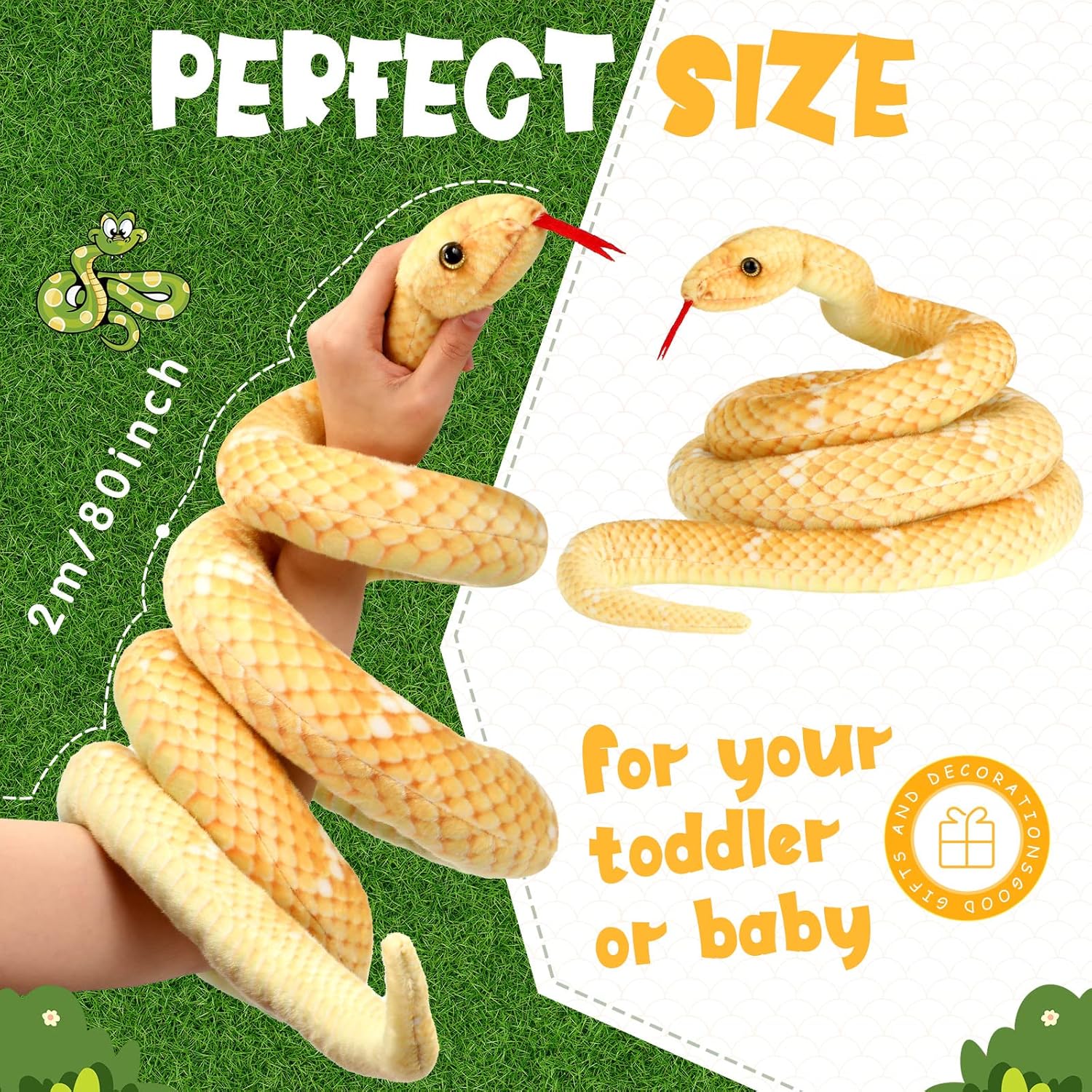 HyDren Realistic Giant Stuffed Snake Toy Yellow