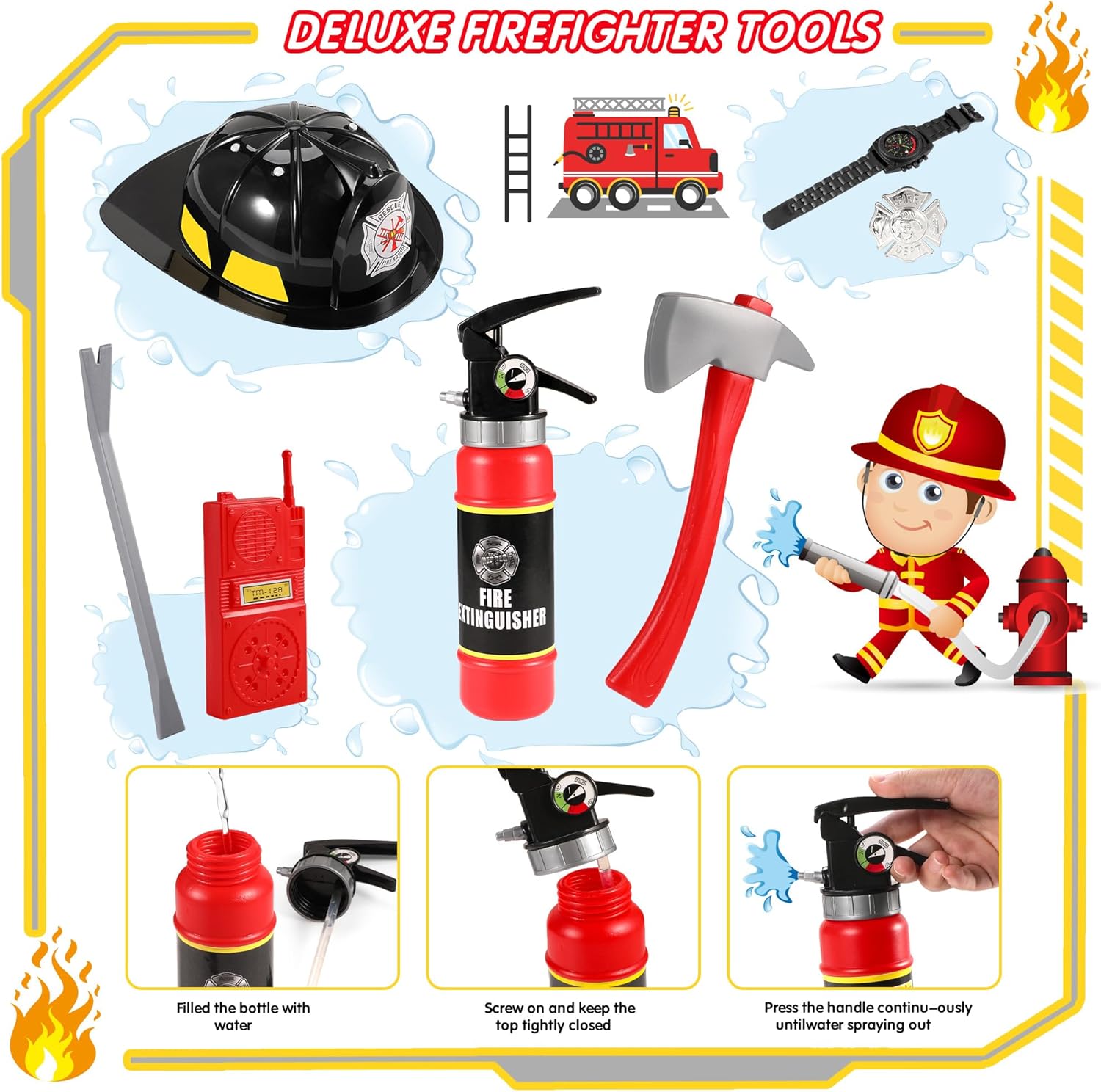 GIFTINBOX Firefighter Costume for Kids 3-12 with Accessories
