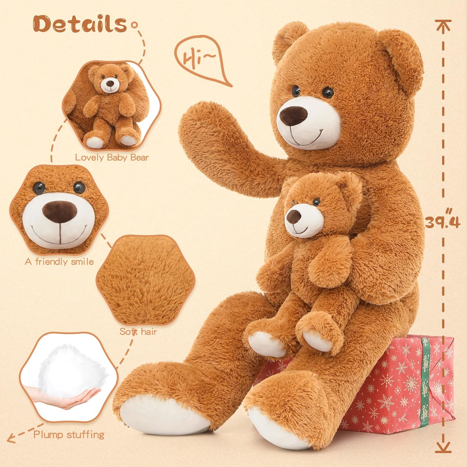 Tezituor 39in Giant Teddy Bear Mommy and Baby
