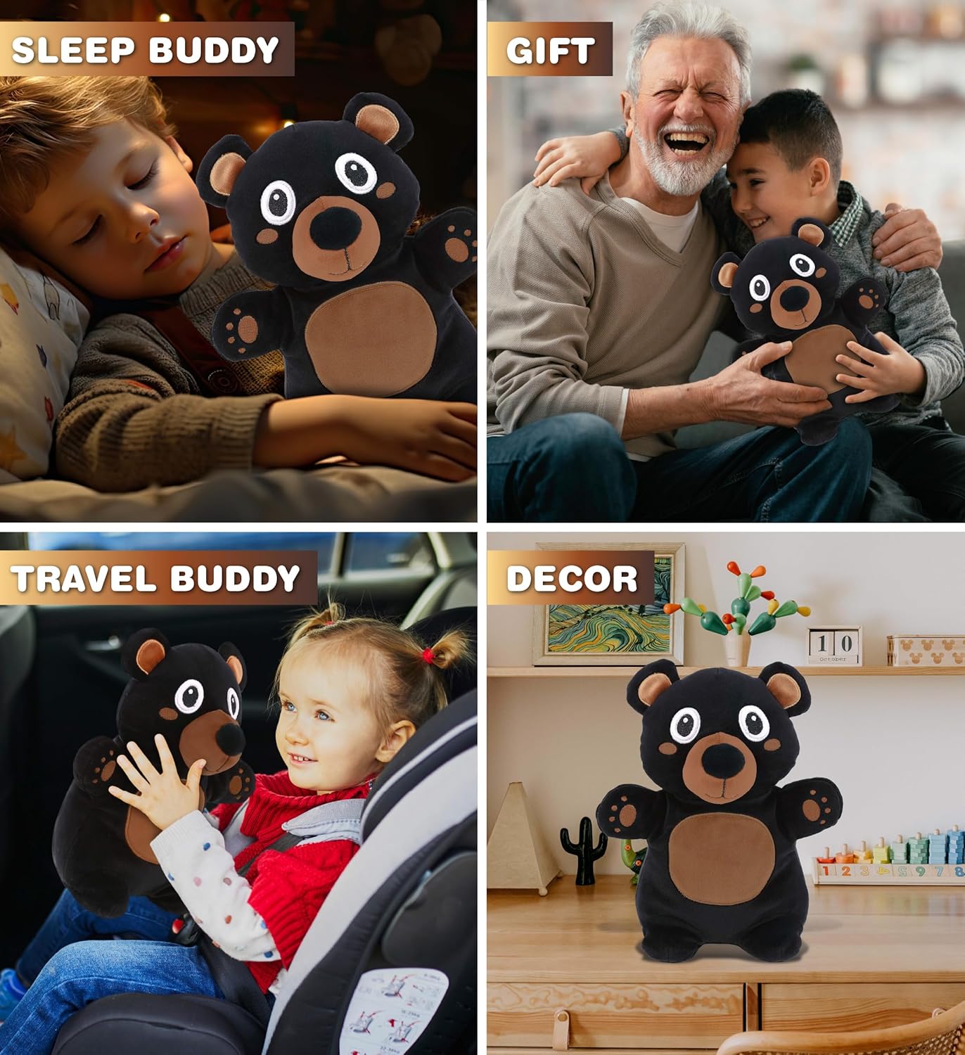 DolliBu Snug-Mooshies Standing Black Bear Plush Toy