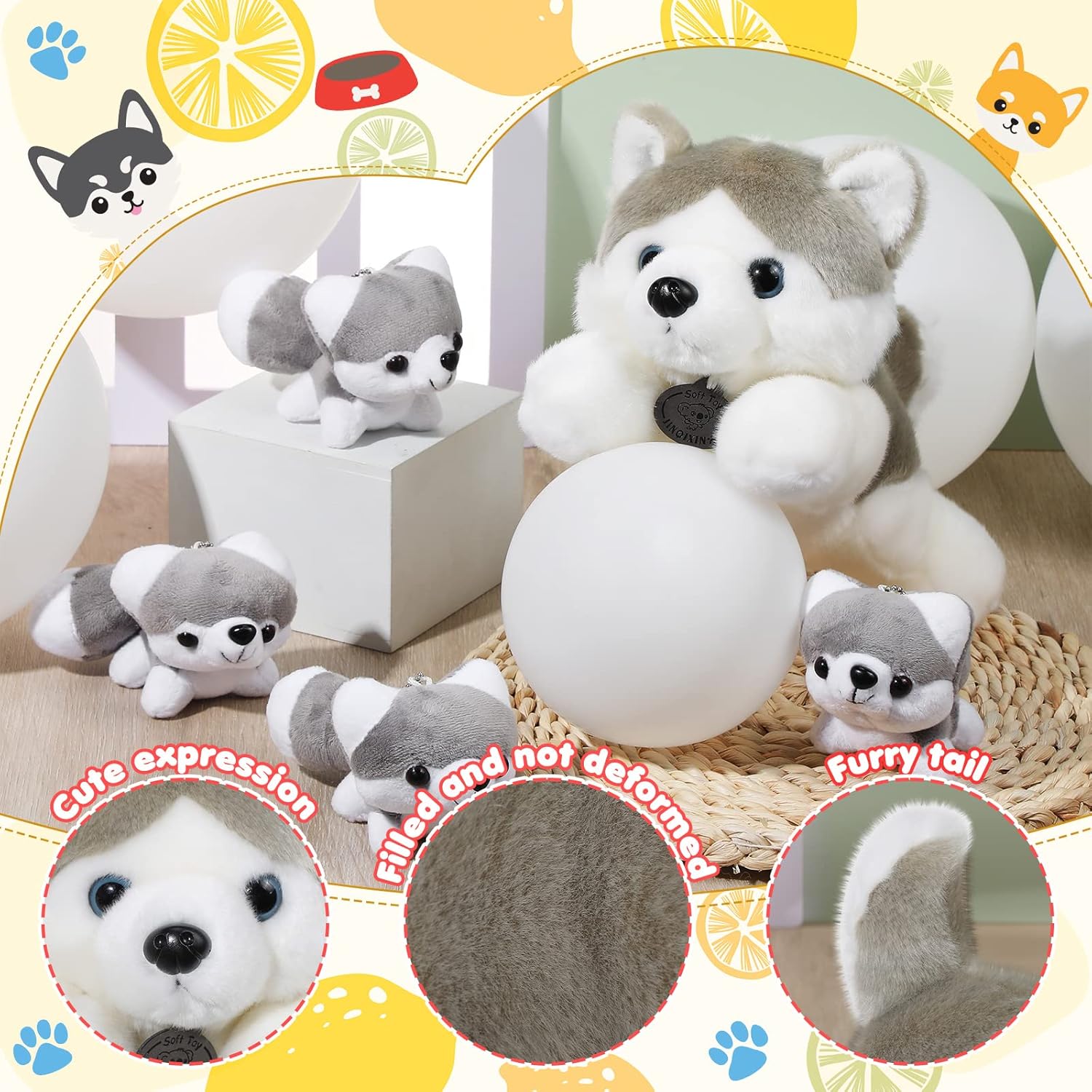 HyDren 5-Piece Husky Plush Set - Big Small Cute Dog Stuffed Animals